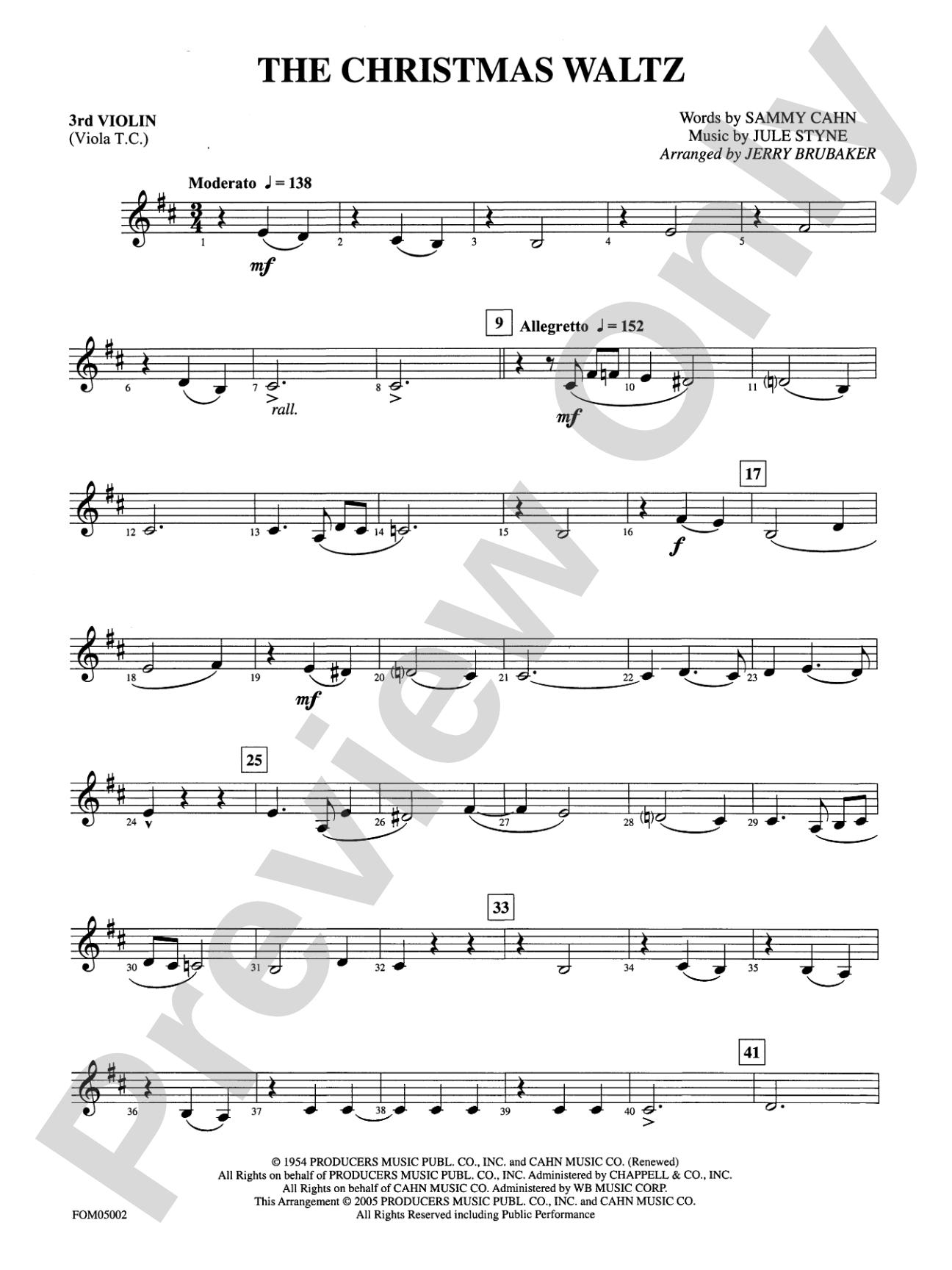 The Christmas Waltz: 3rd Violin (Viola [TC])
