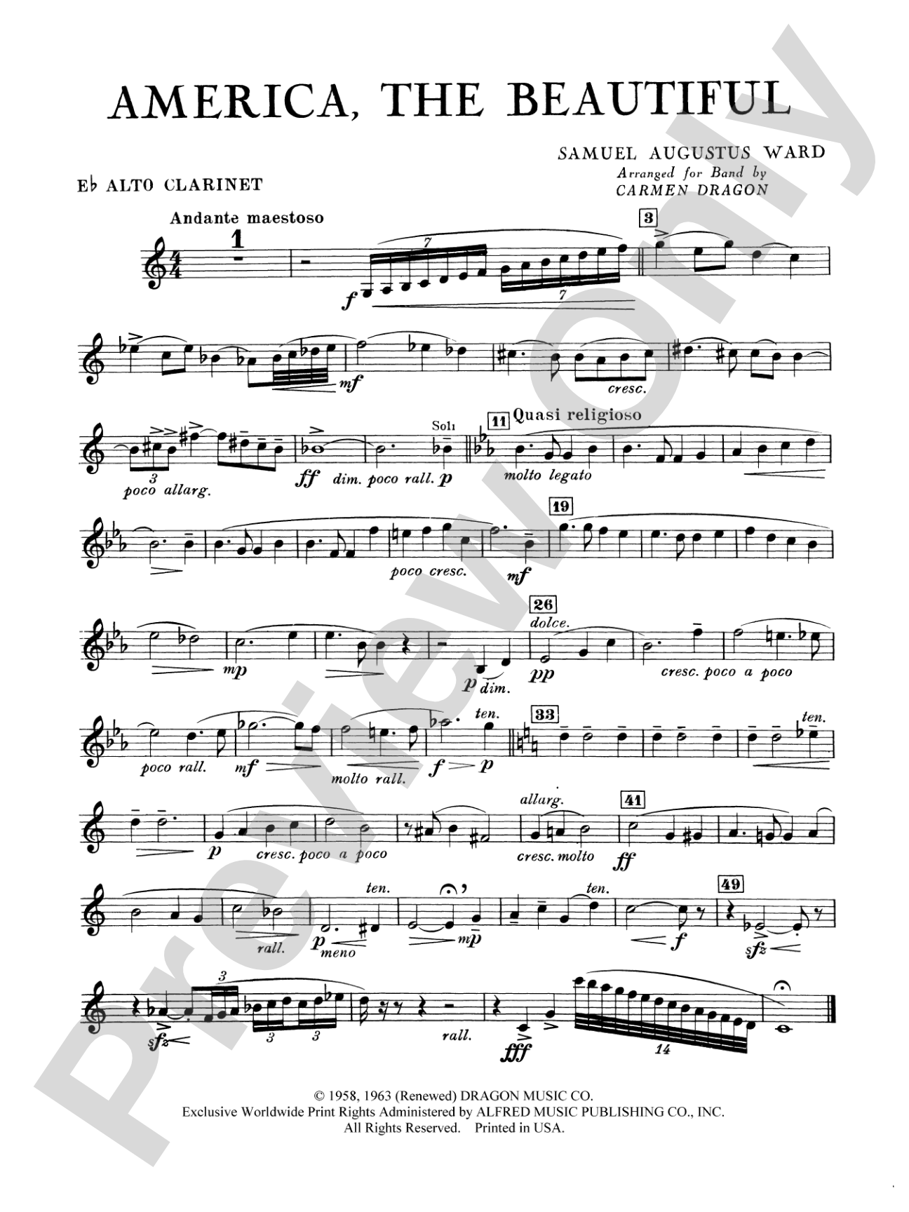 America the Beautiful: E-flat Alto Clarinet