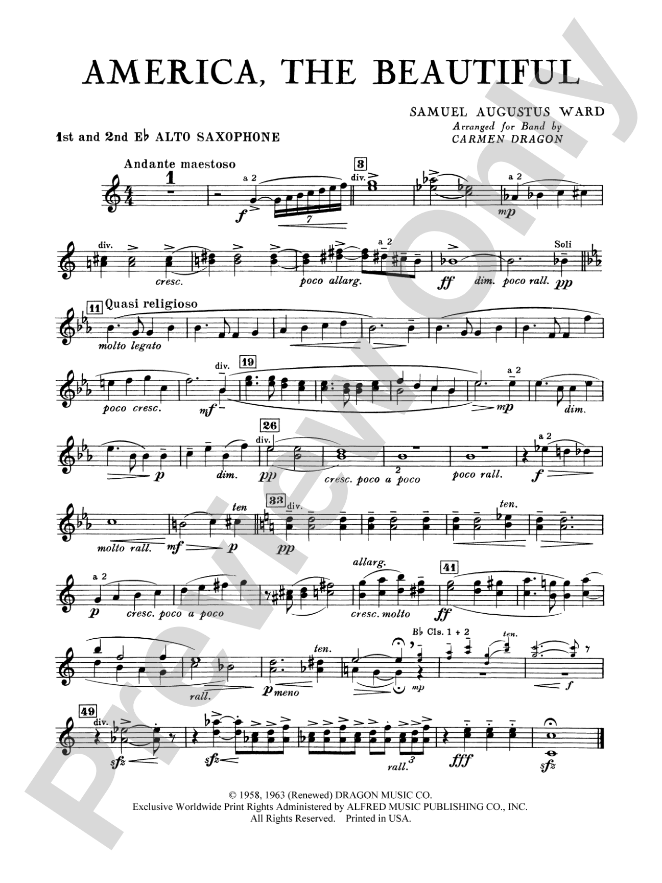 America the Beautiful: 1st & 2nd E-flat Alto Saxophone