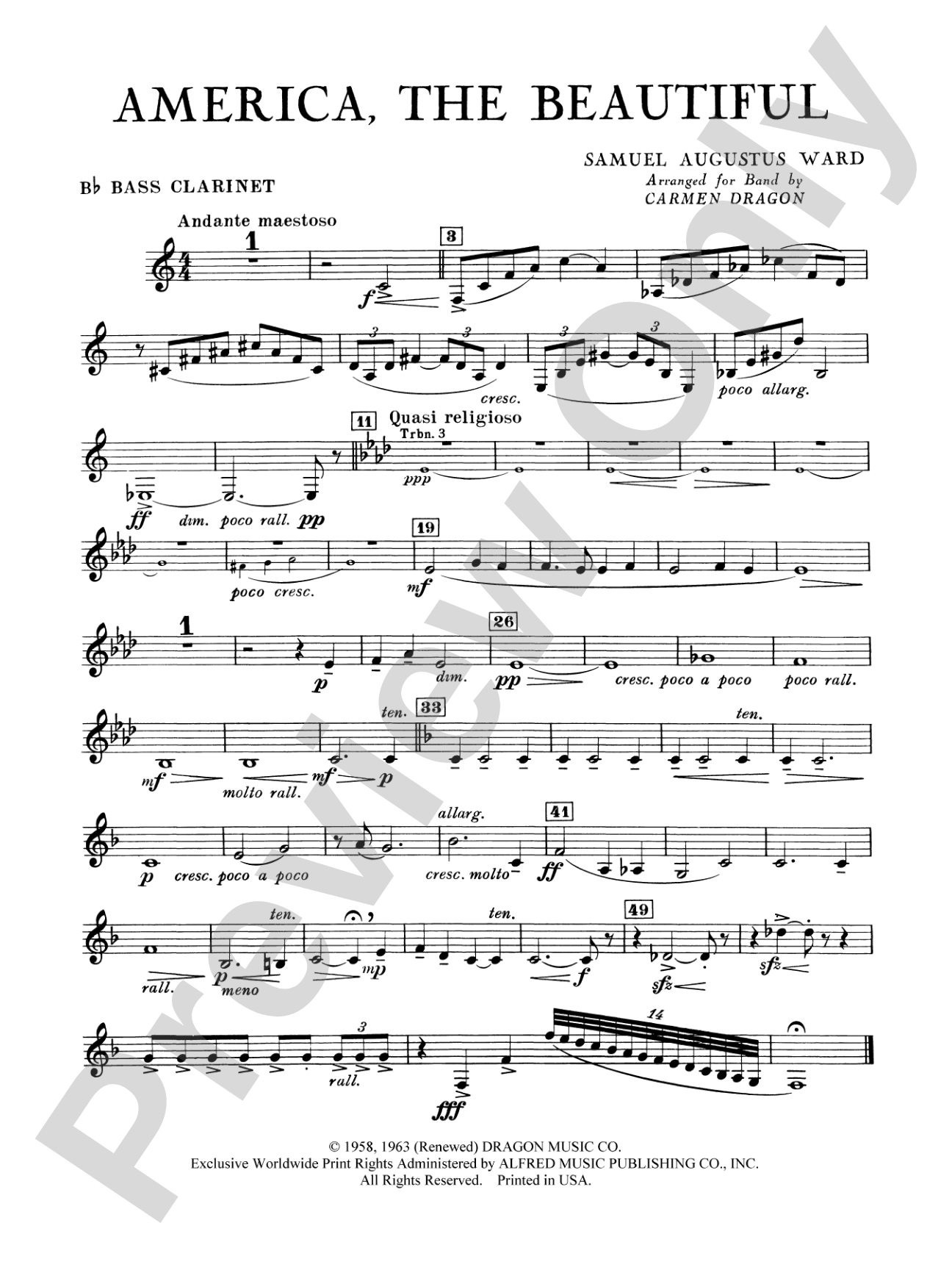 America the Beautiful: B-flat Bass Clarinet