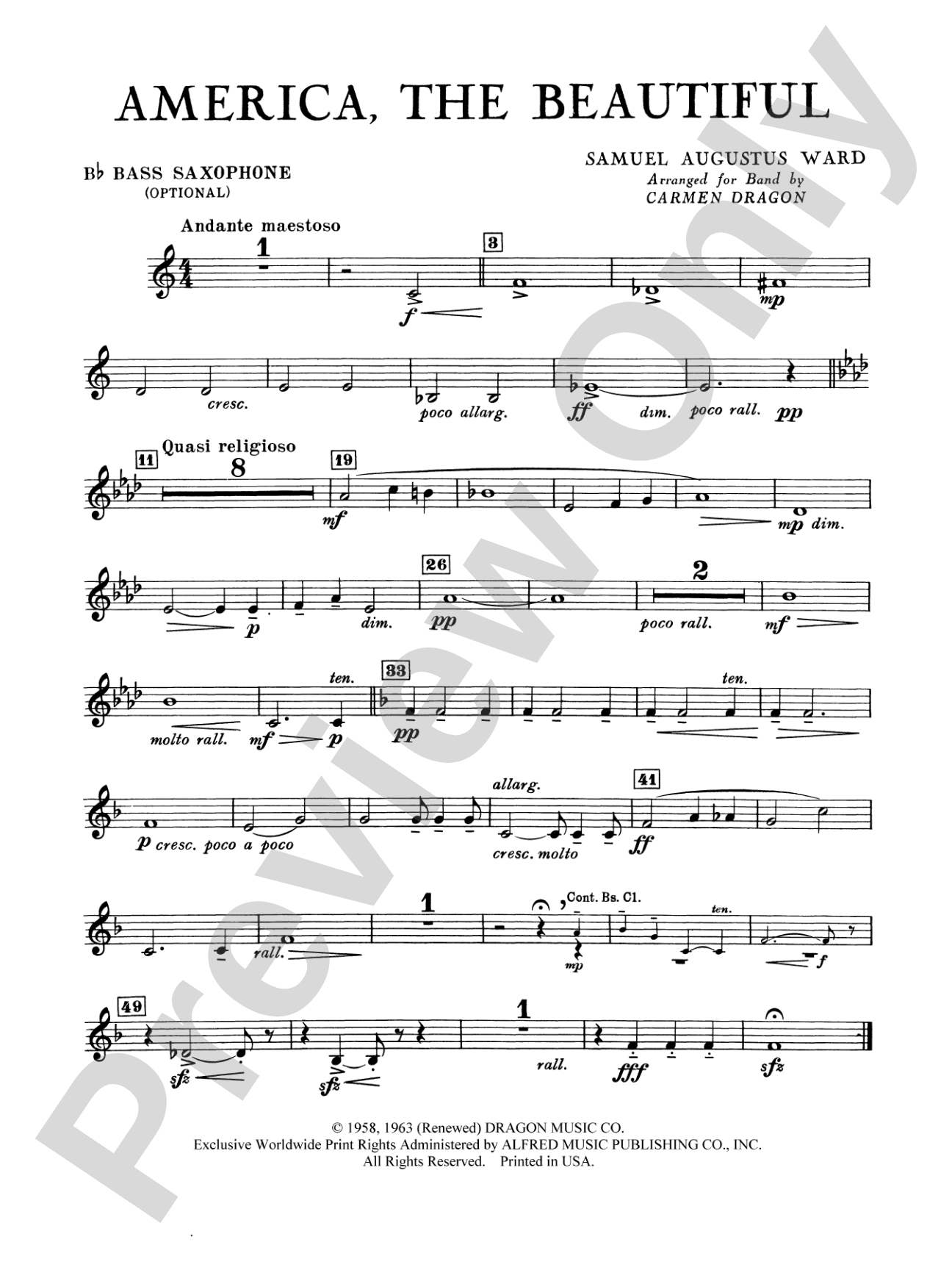 America the Beautiful: B-flat Bass Saxophone