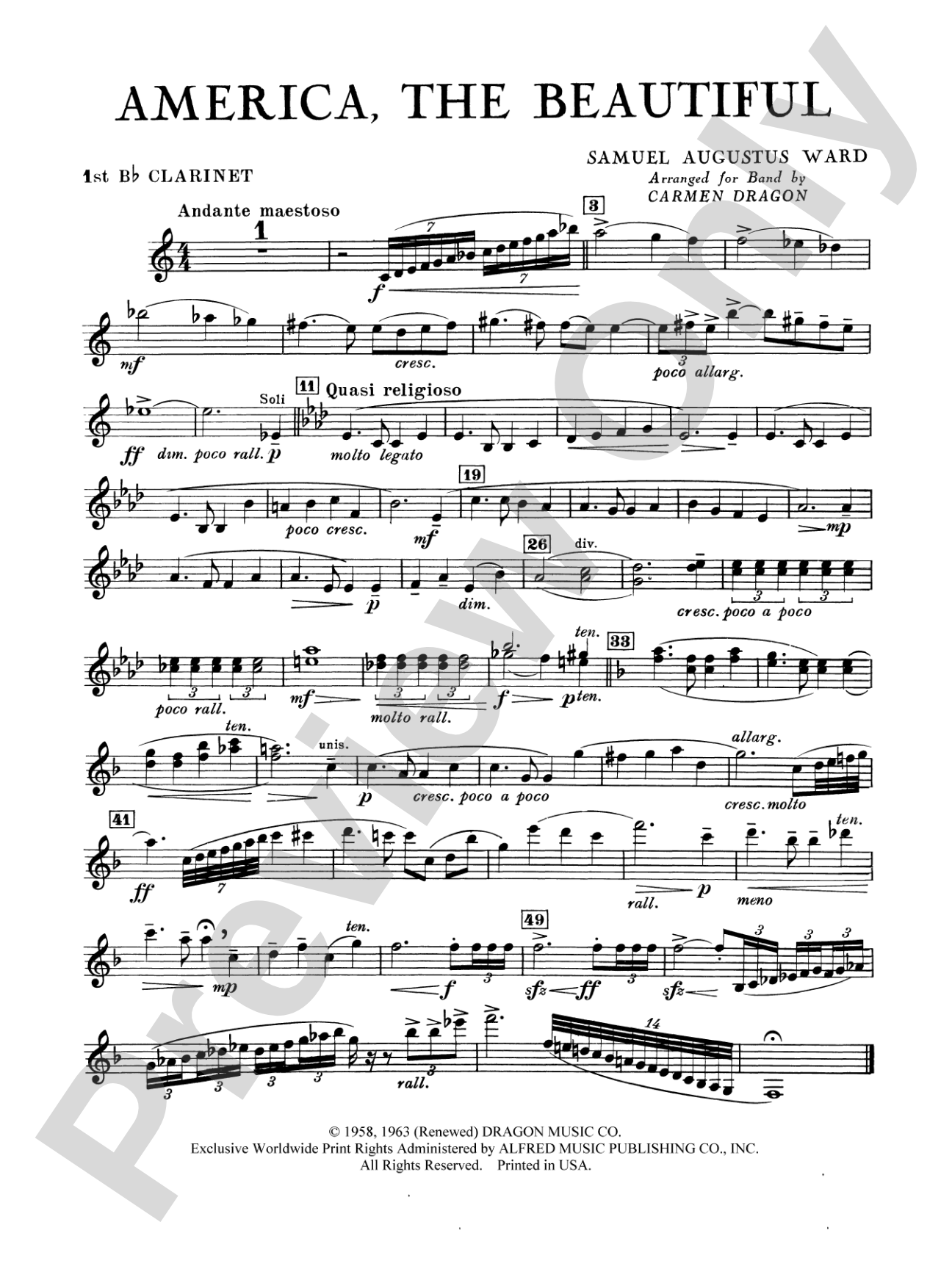 America the Beautiful: 1st B-flat Clarinet