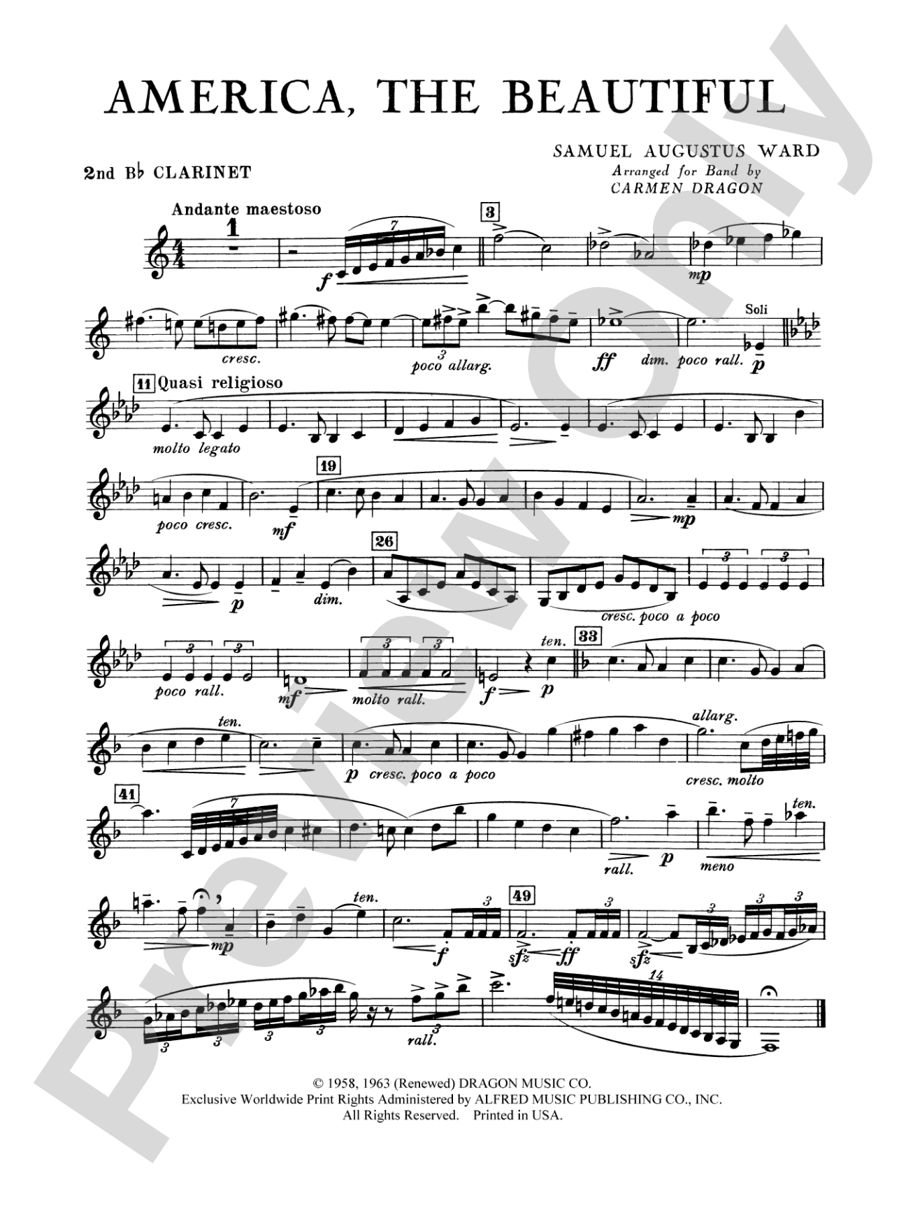 America the Beautiful: 2nd B-flat Clarinet