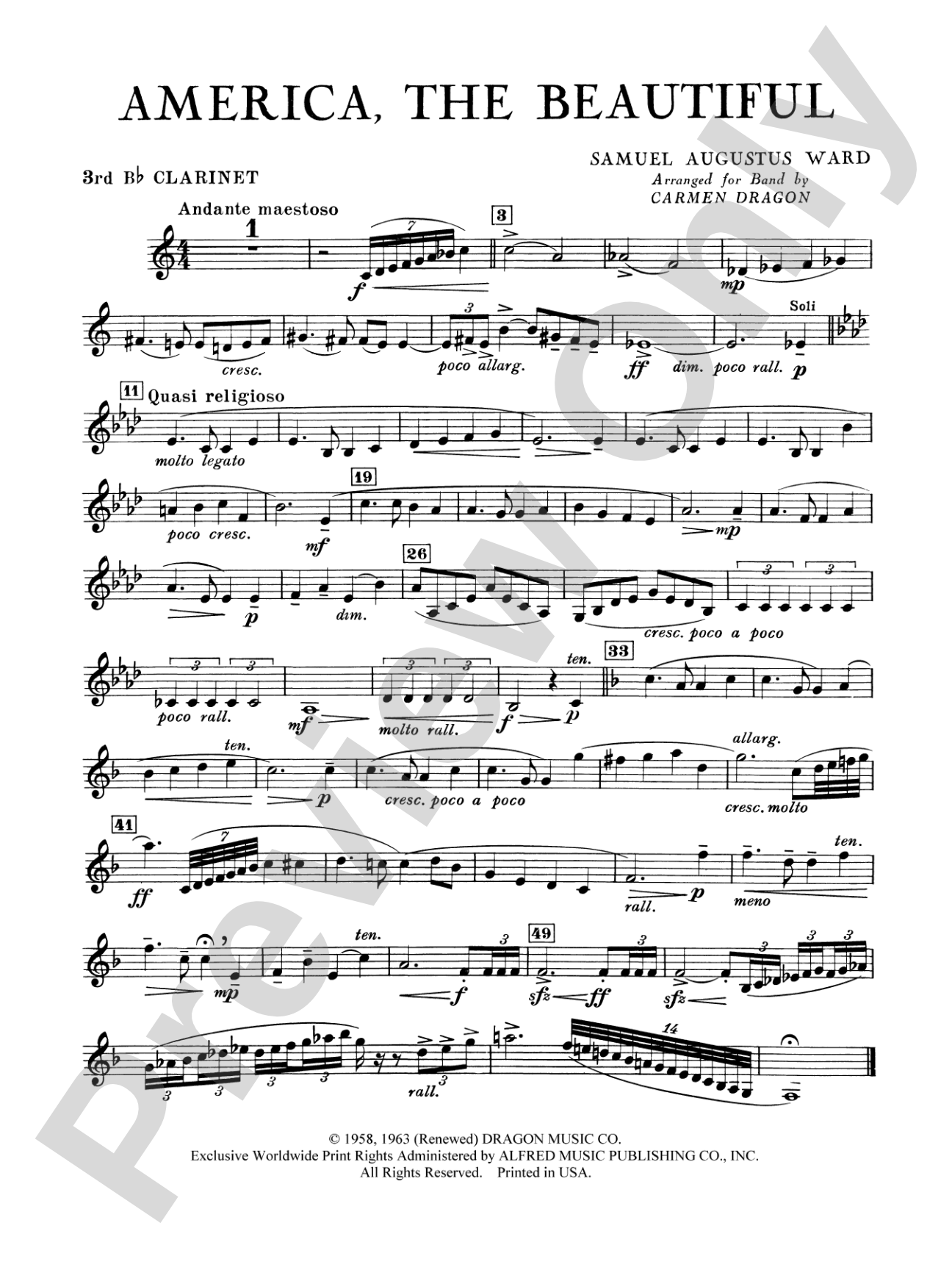 America the Beautiful: 3rd B-flat Clarinet