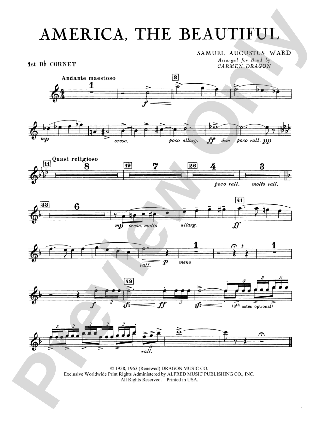 America the Beautiful: 1st B-flat Cornet
