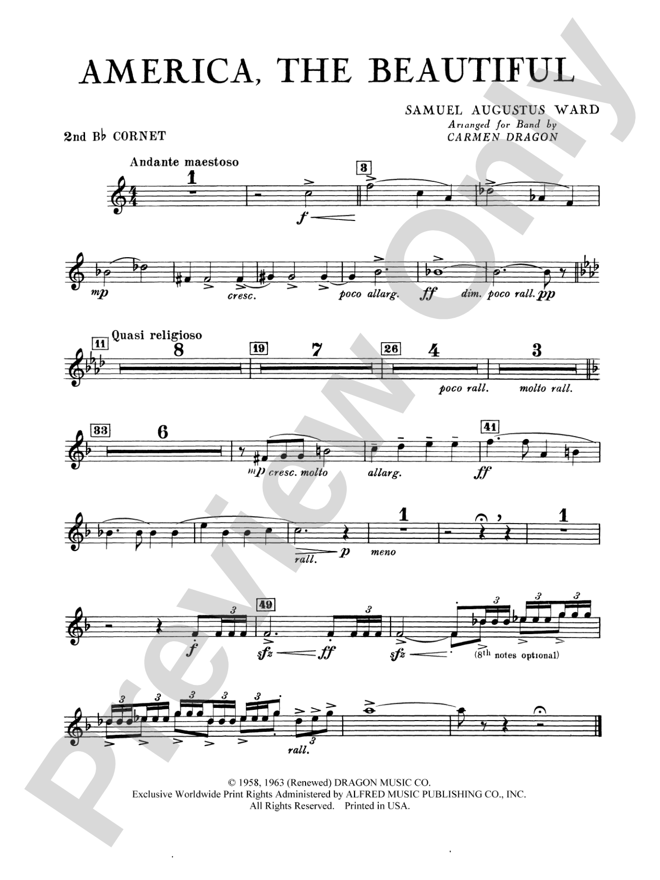 America the Beautiful: 2nd B-flat Cornet