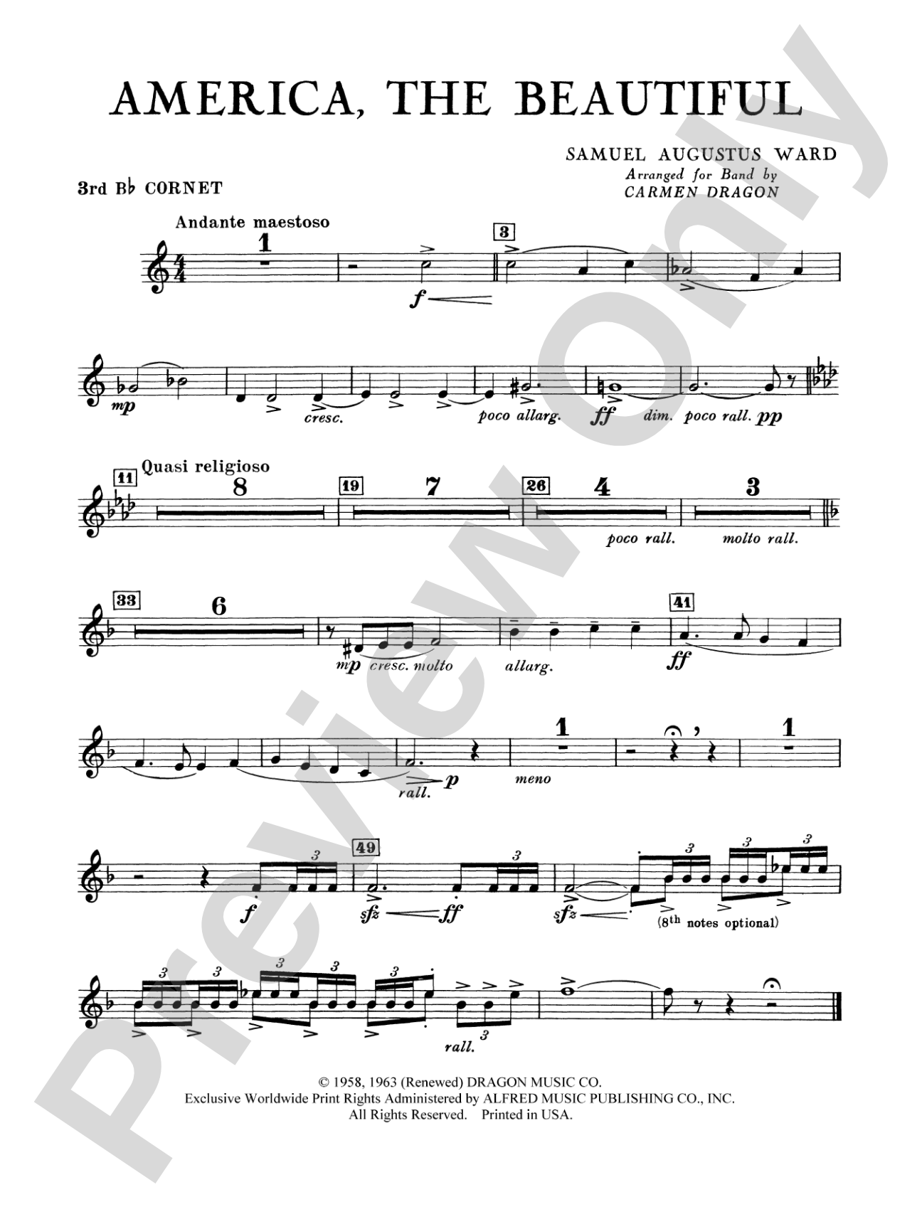 America the Beautiful: 3rd B-flat Cornet