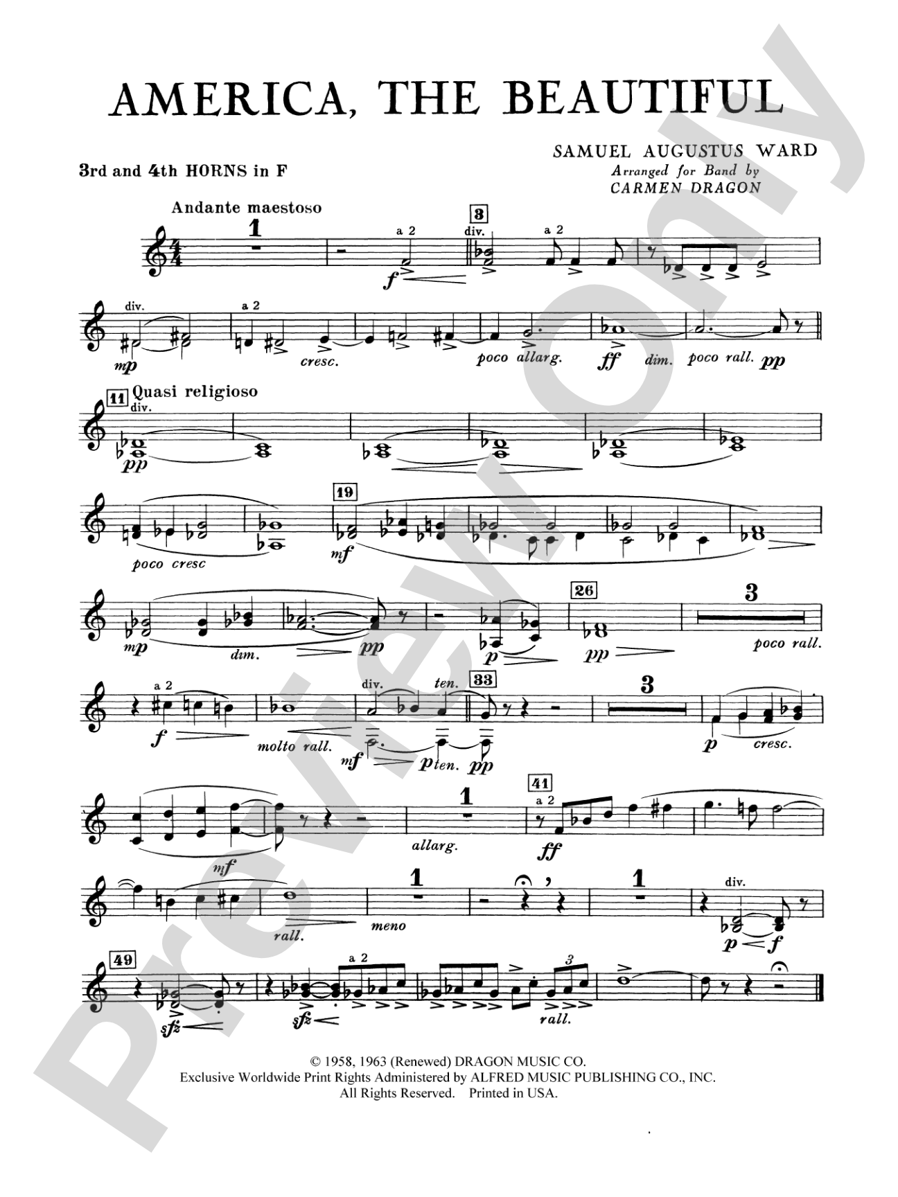 America the Beautiful: 3rd & 4th F Horns