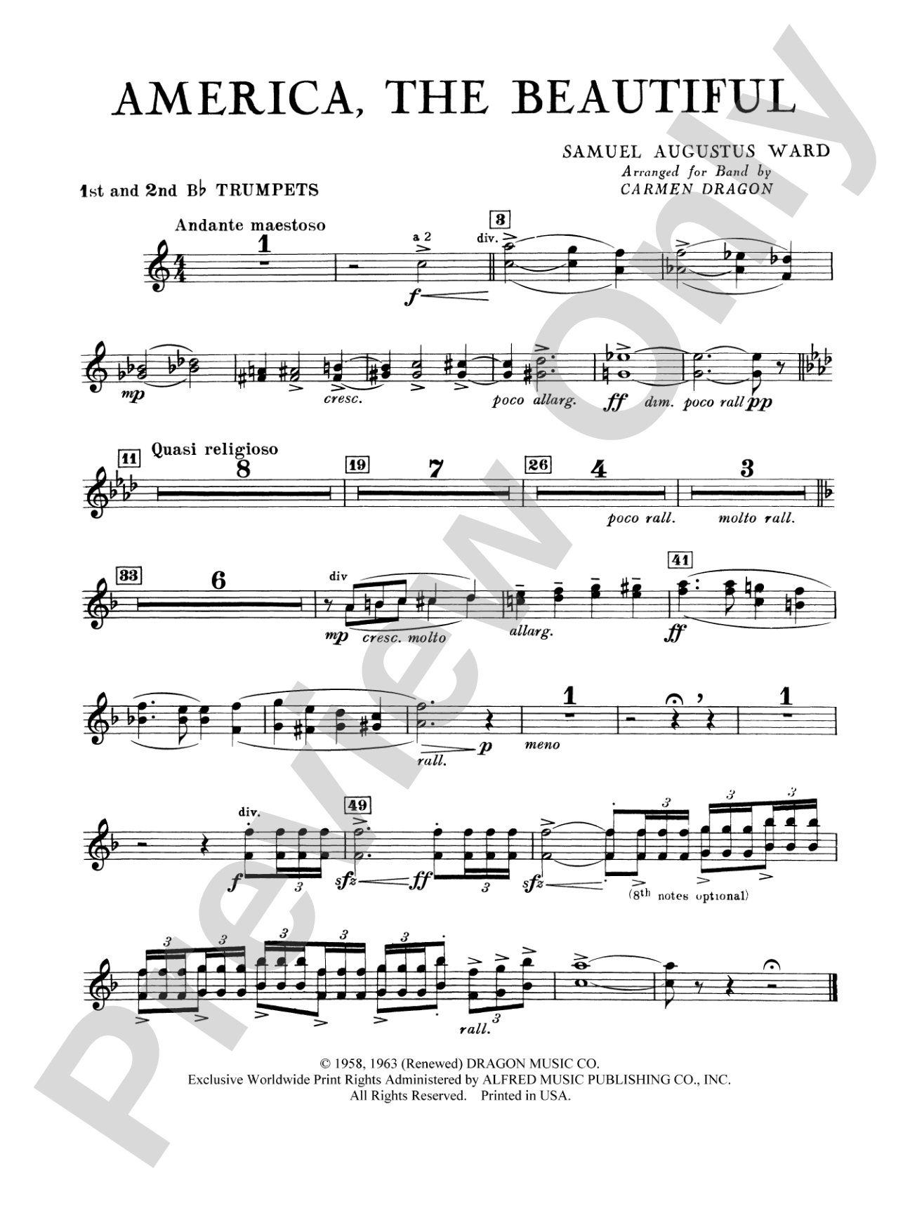 America the Beautiful: 1st & 2nd B-flat Trumpets