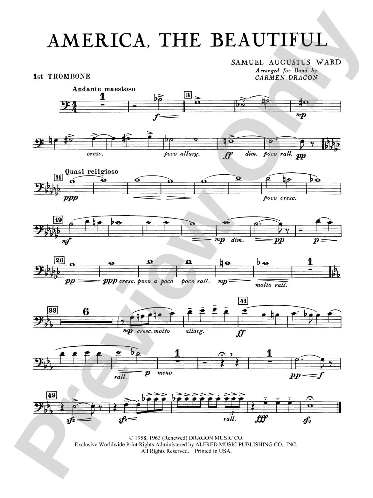 America the Beautiful: 1st Trombone