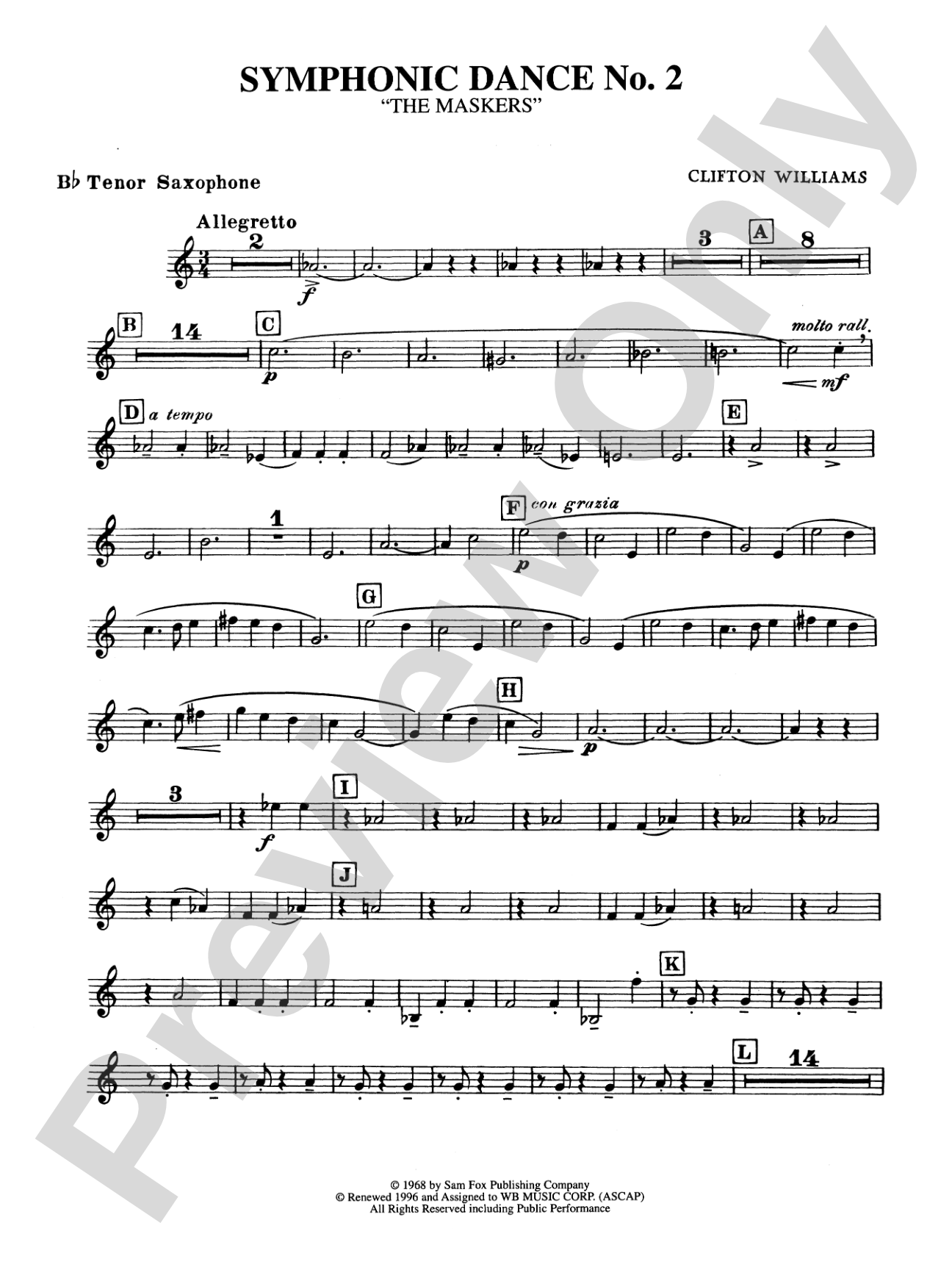 Symphonic Dance No. 2: B-flat Tenor Saxophone