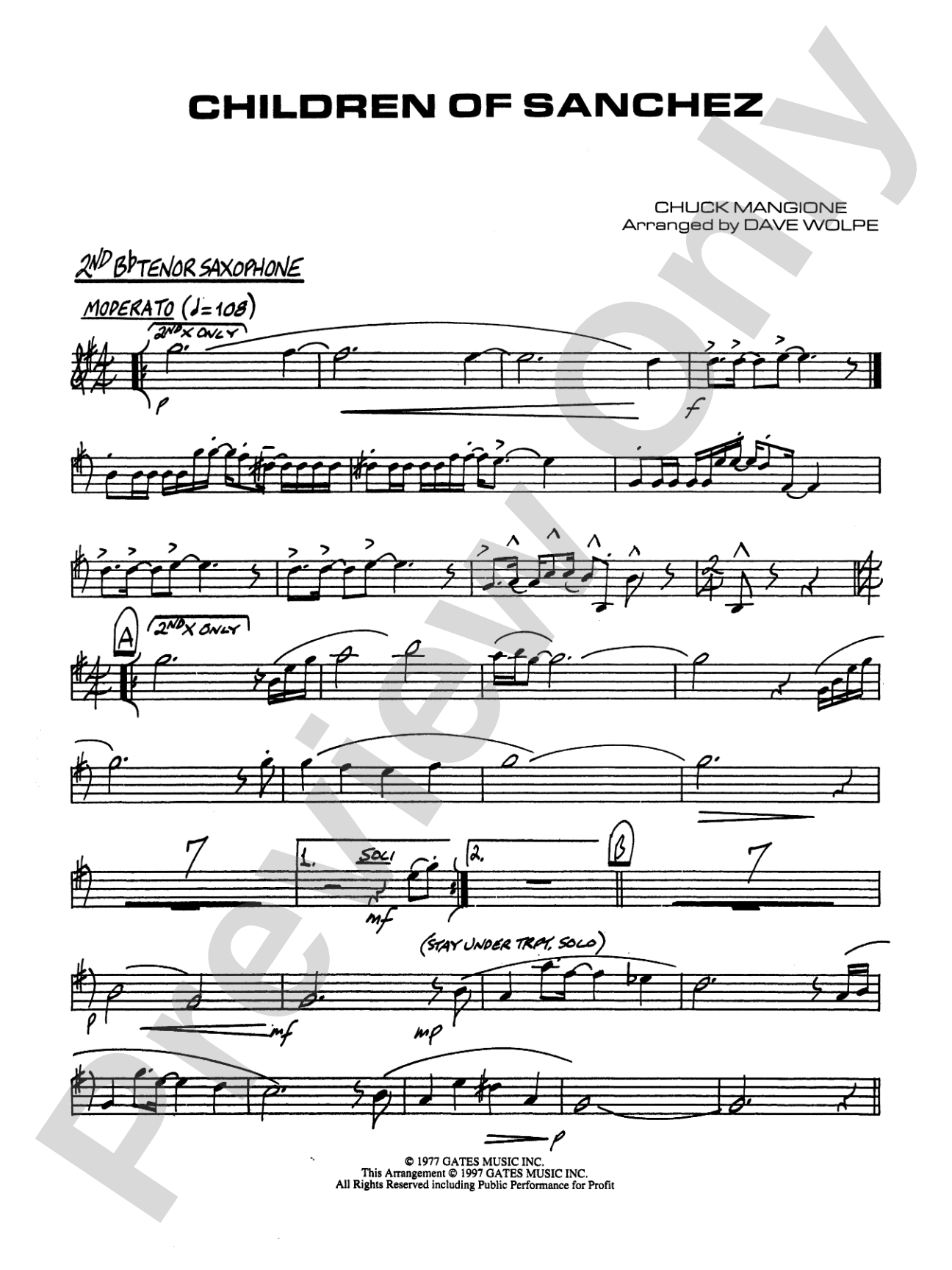 Children of Sanchez: 2nd B-flat Tenor Saxophone