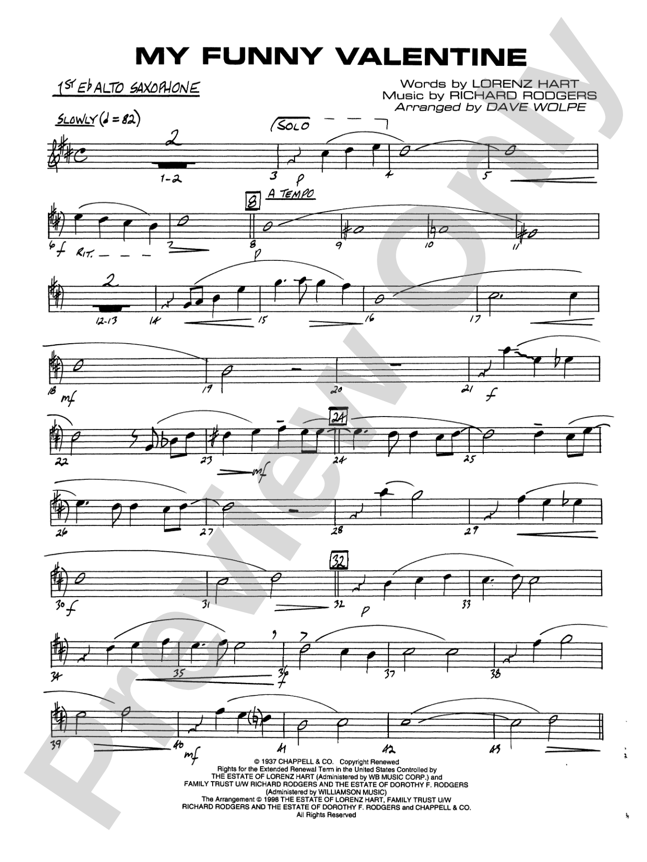 My Funny Valentine: E-flat Alto Saxophone