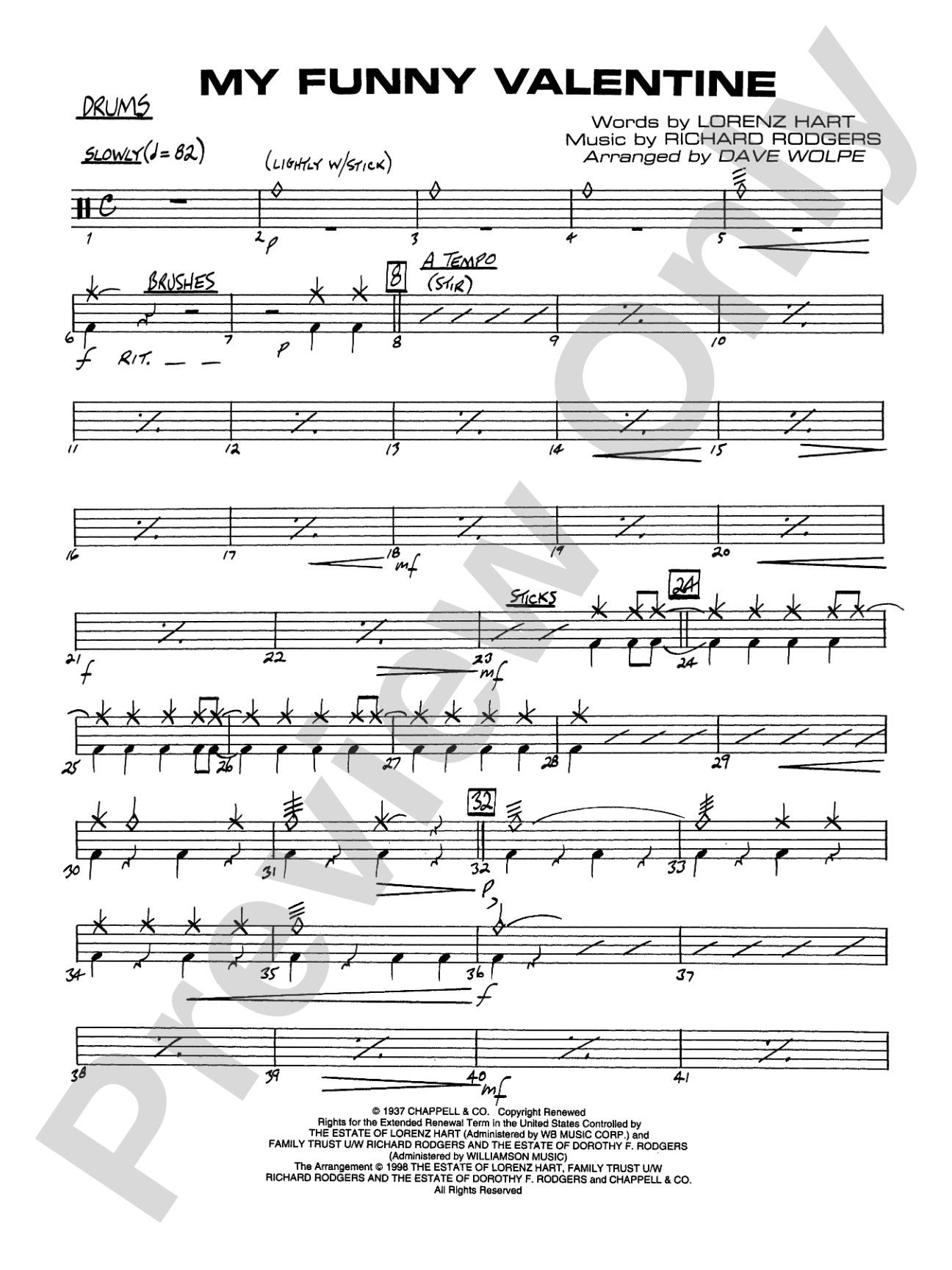 My Funny Valentine: Drums