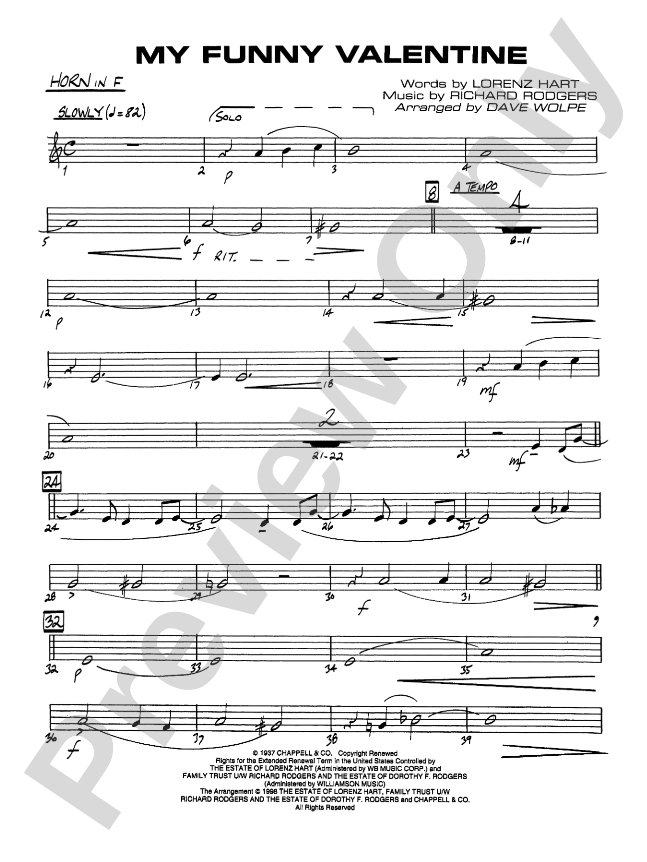 My Funny Valentine: 1st F Horn