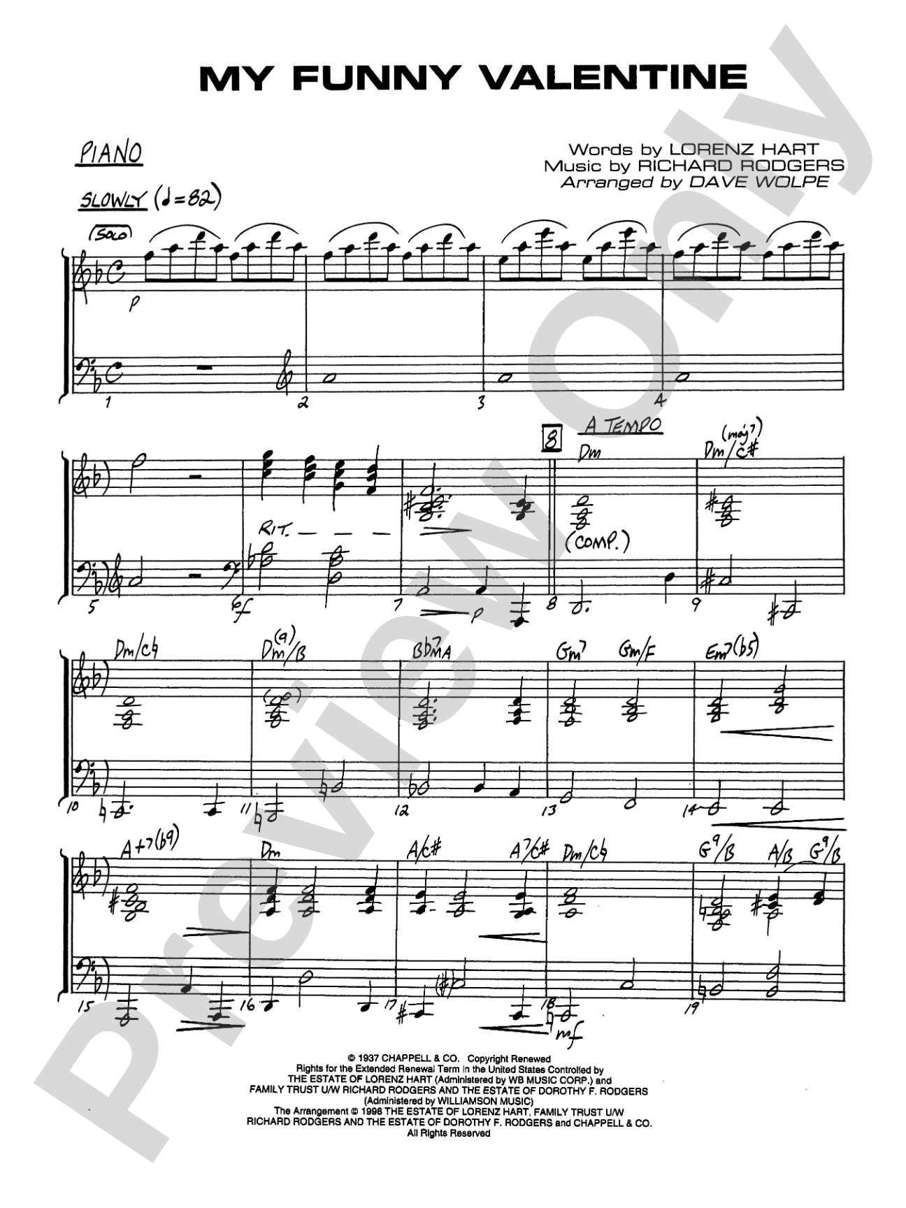 My Funny Valentine: Piano Accompaniment