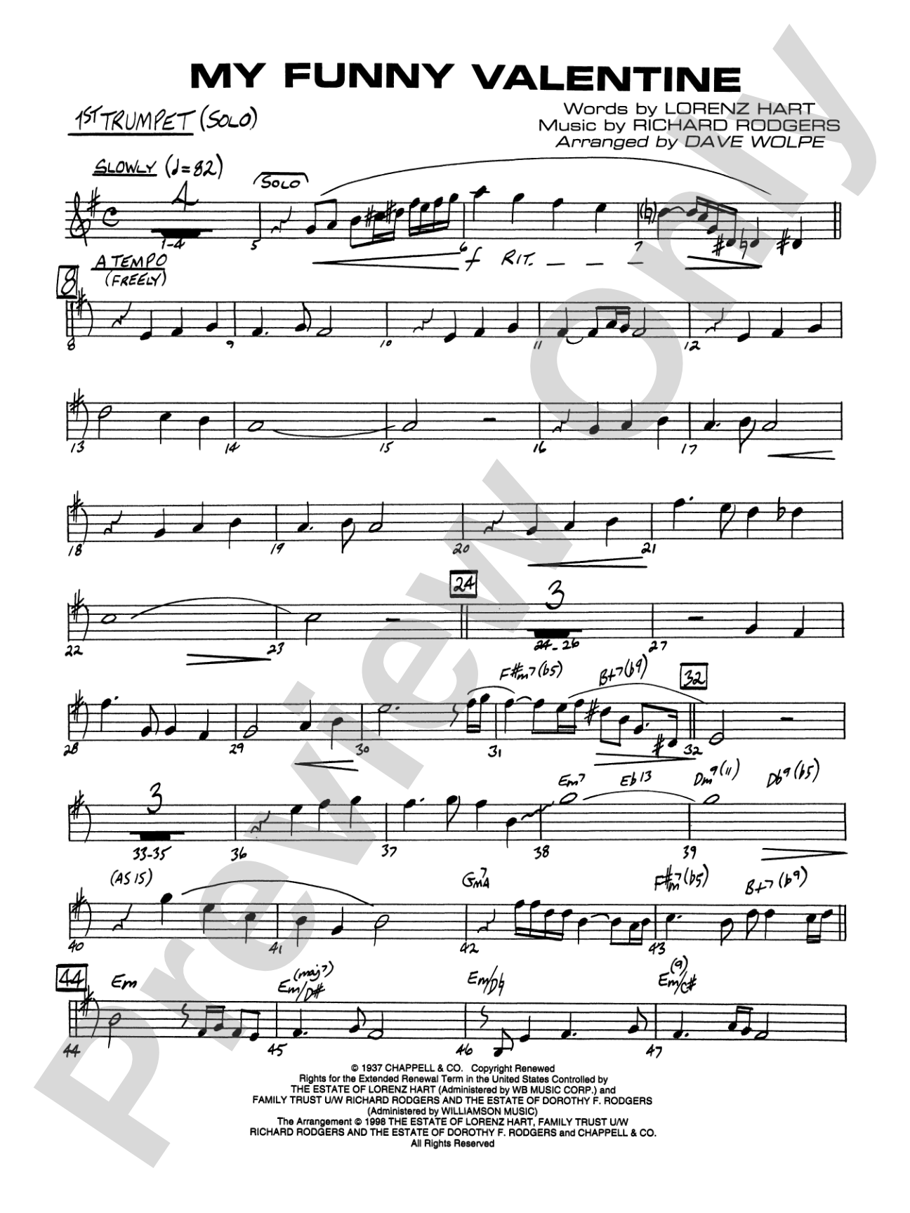 My Funny Valentine: 1st B-flat Trumpet