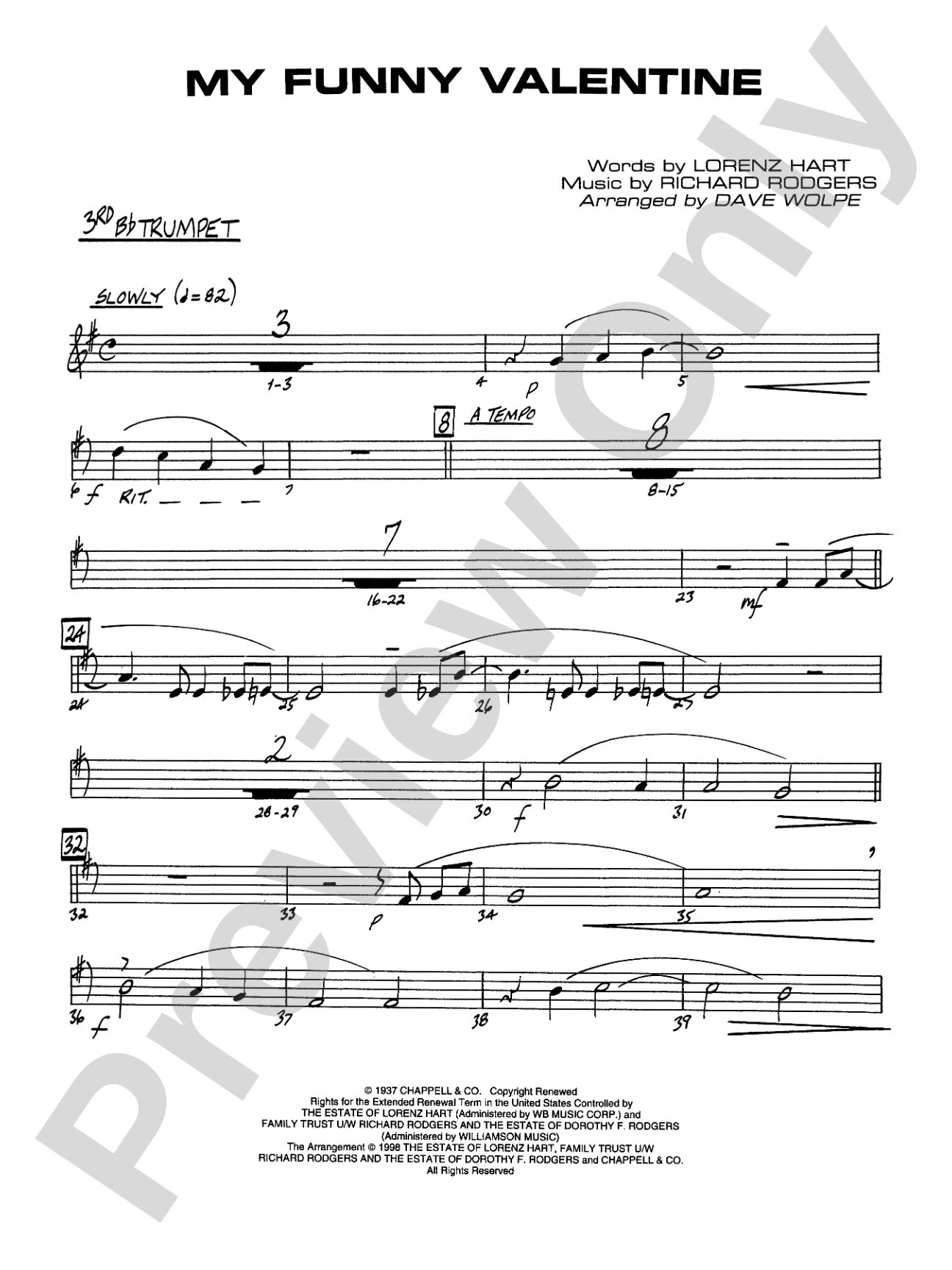 My Funny Valentine: 3rd B-flat Trumpet
