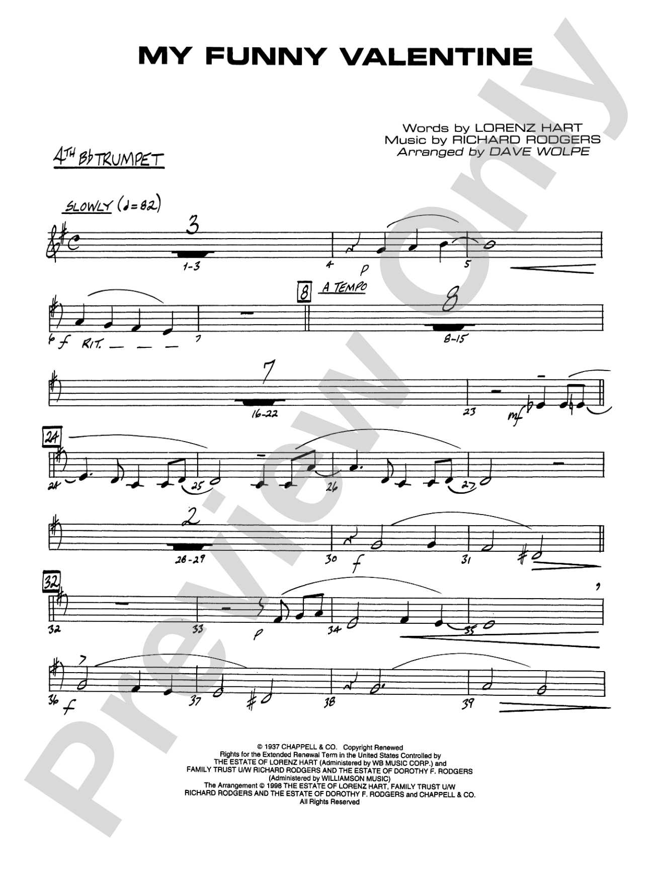My Funny Valentine: 4th B-flat Trumpet