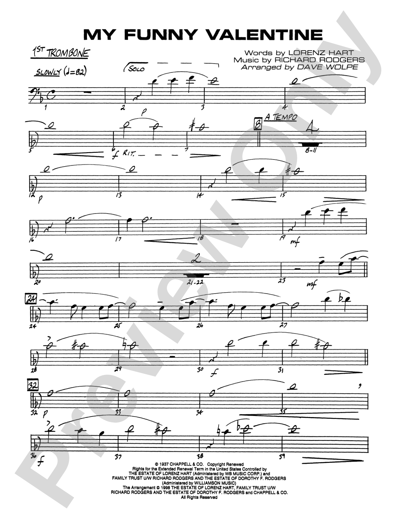 My Funny Valentine: 1st Trombone