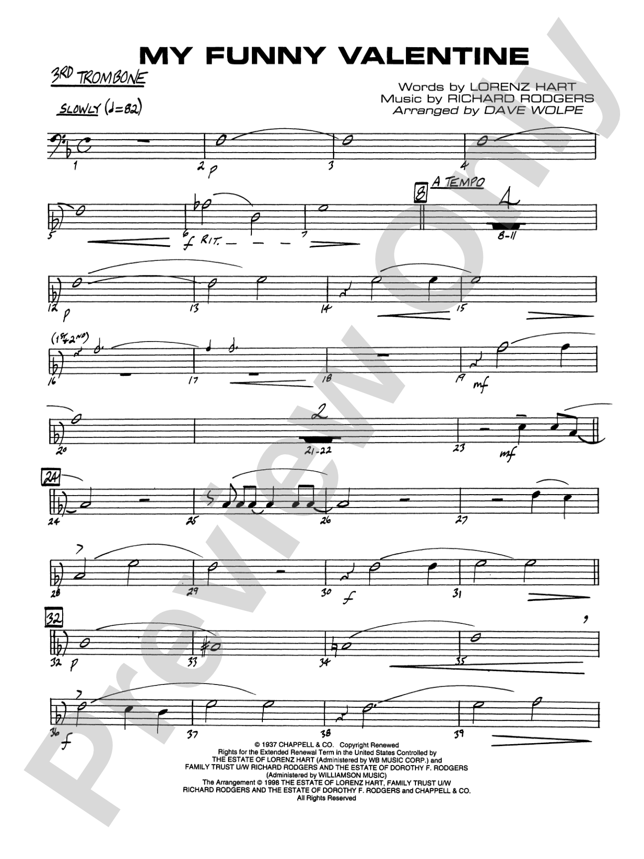 My Funny Valentine: 3rd Trombone