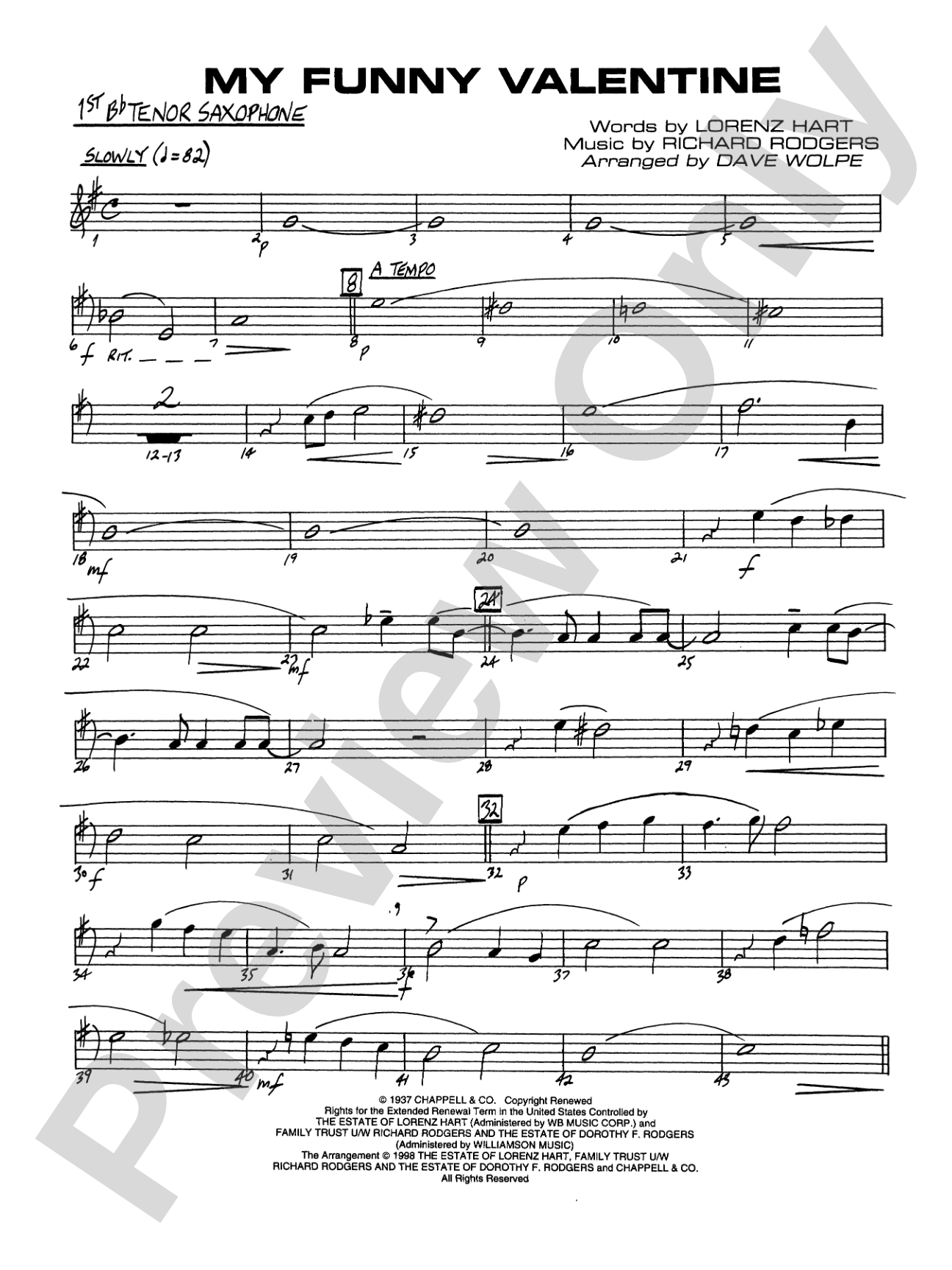 My Funny Valentine: B-flat Tenor Saxophone