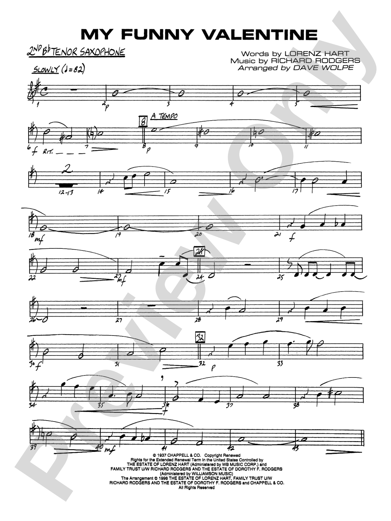 My Funny Valentine: 2nd B-flat Tenor Saxophone