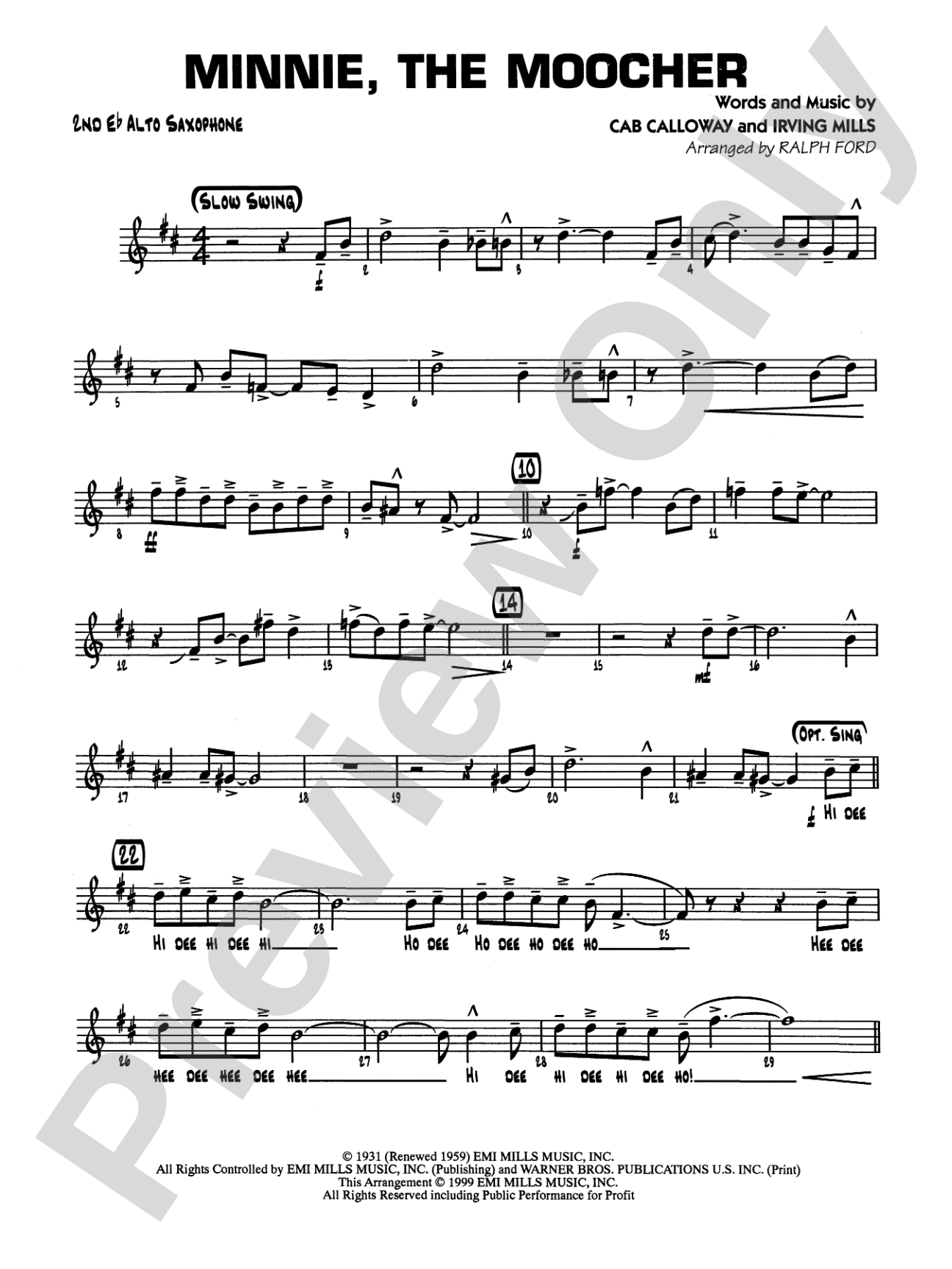 Minnie the Moocher: 2nd E-flat Alto Saxophone