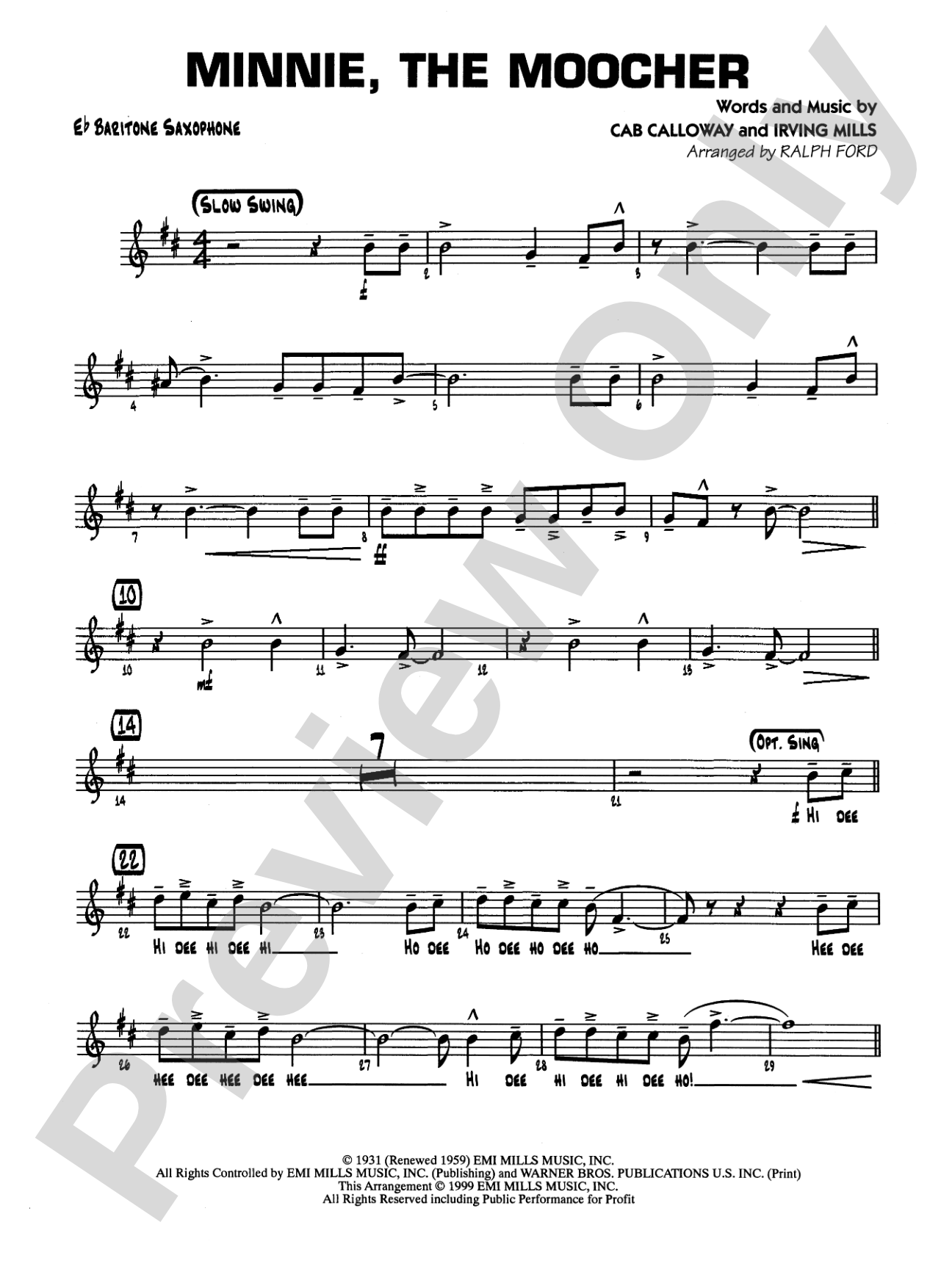 Minnie the Moocher: E-flat Baritone Saxophone