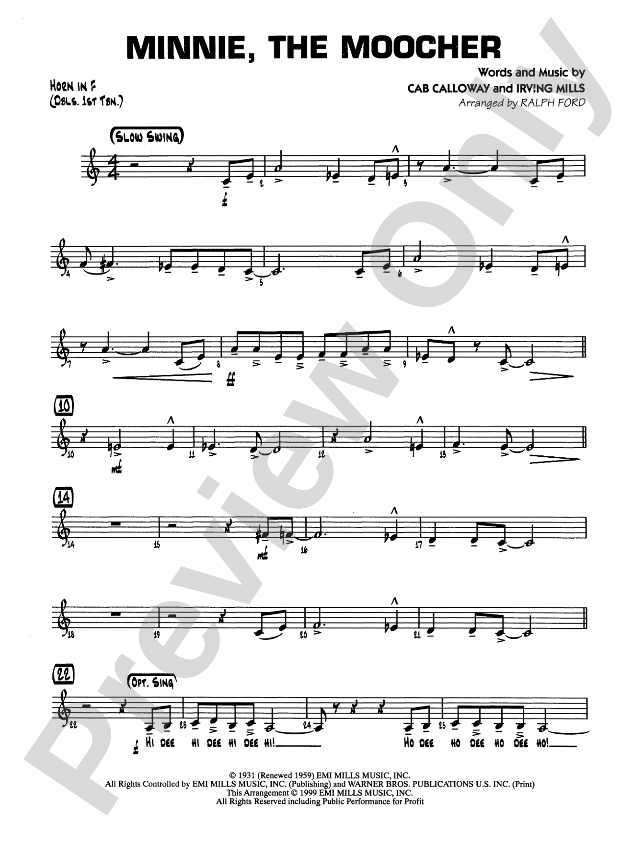 Minnie the Moocher: 1st F Horn