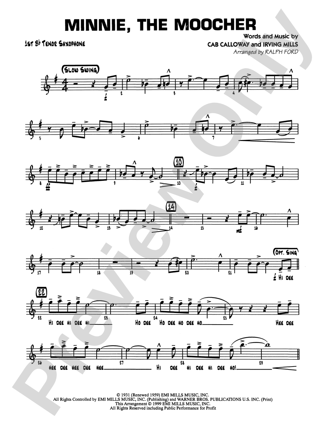 Minnie the Moocher: B-flat Tenor Saxophone