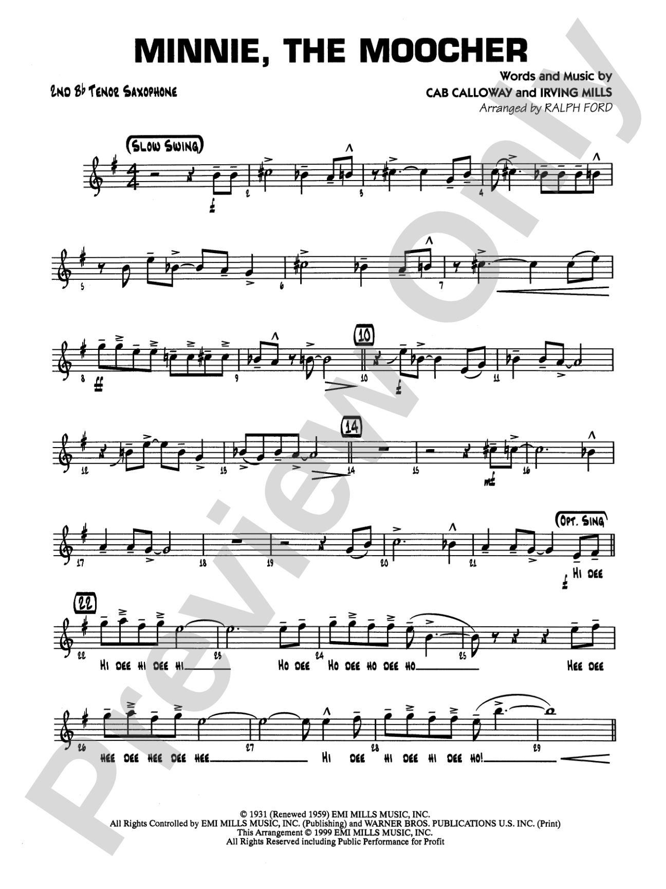 Minnie the Moocher: 2nd B-flat Tenor Saxophone