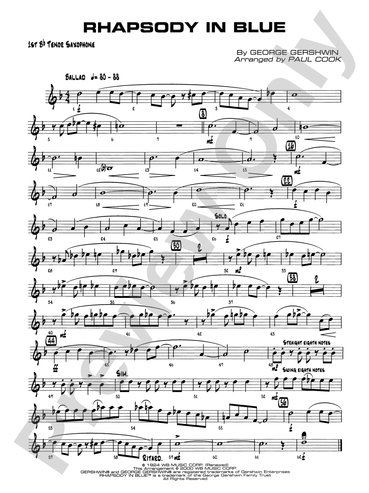 Rhapsody in Blue: B-flat Tenor Saxophone