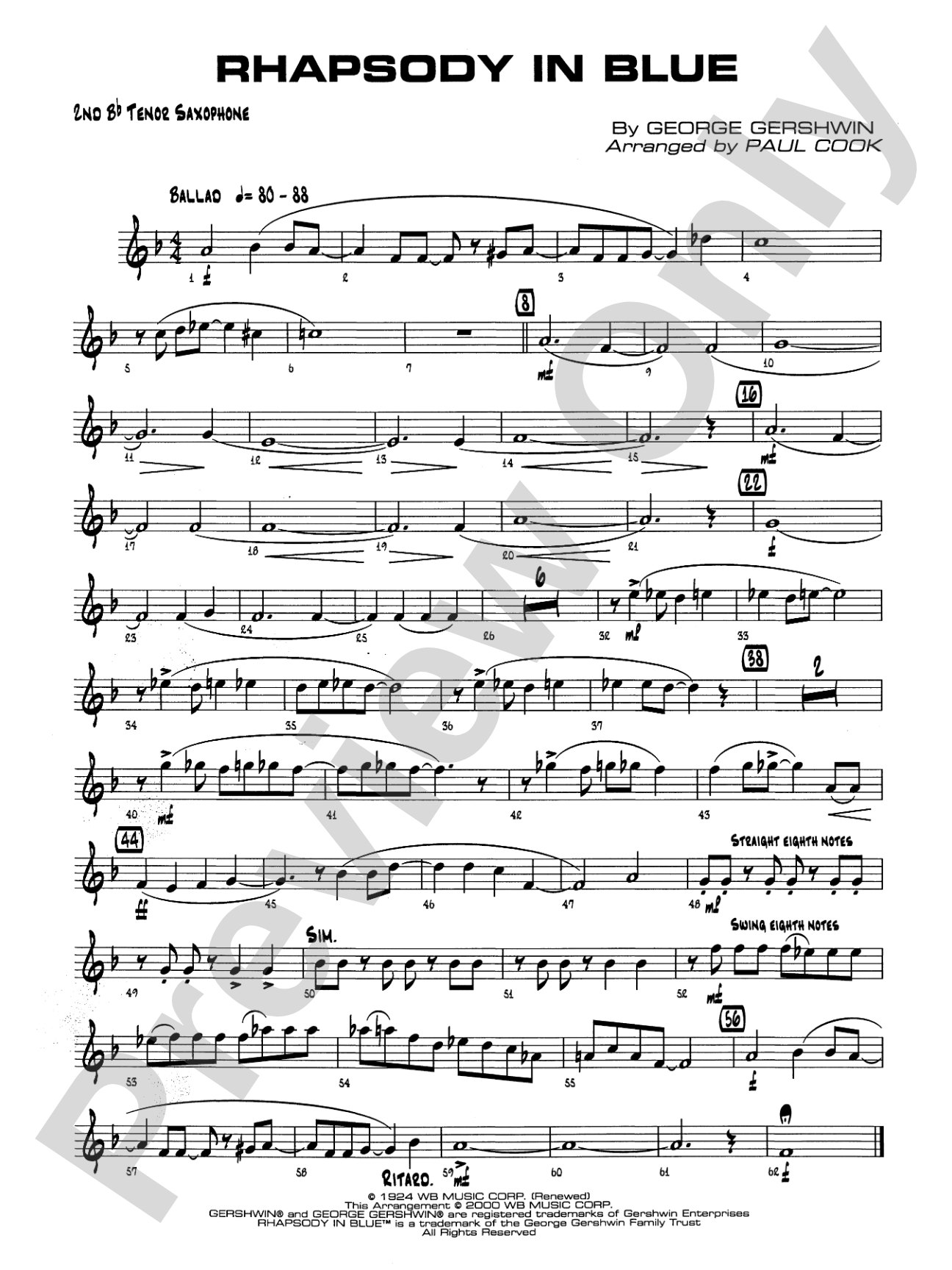 Rhapsody in Blue: 2nd B-flat Tenor Saxophone