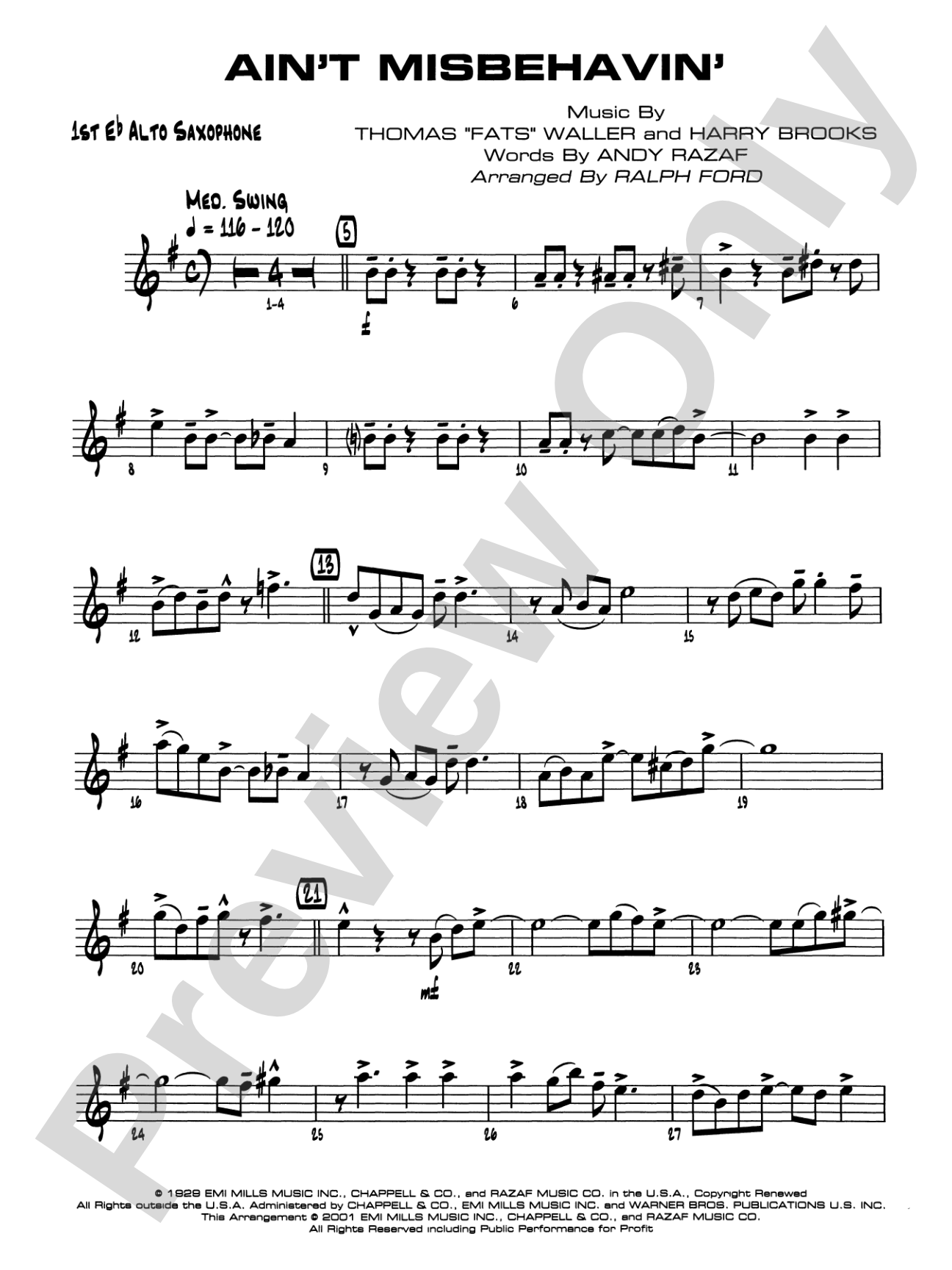 Ain't Misbehavin': E-flat Alto Saxophone