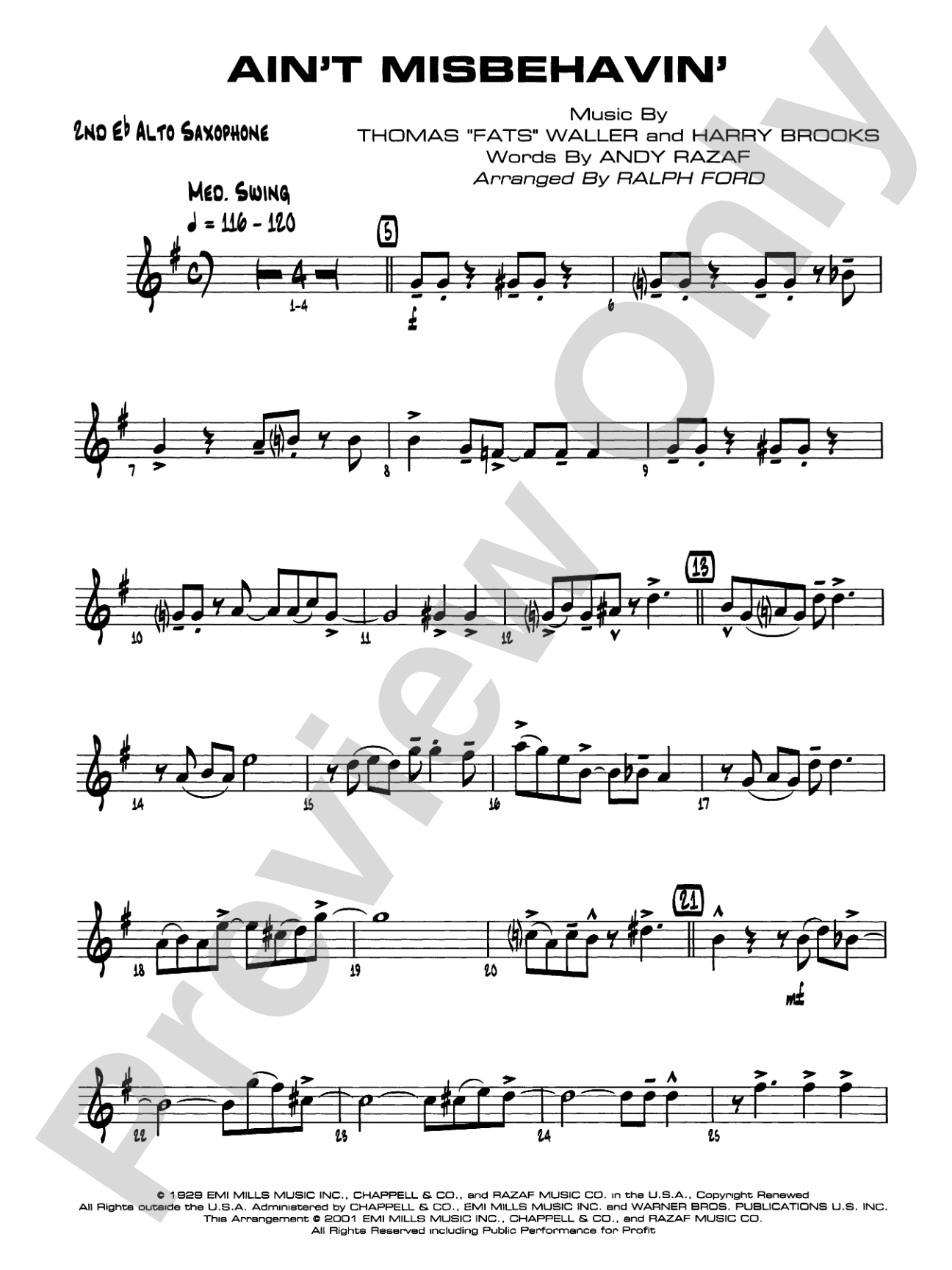 Ain't Misbehavin': 2nd E-flat Alto Saxophone