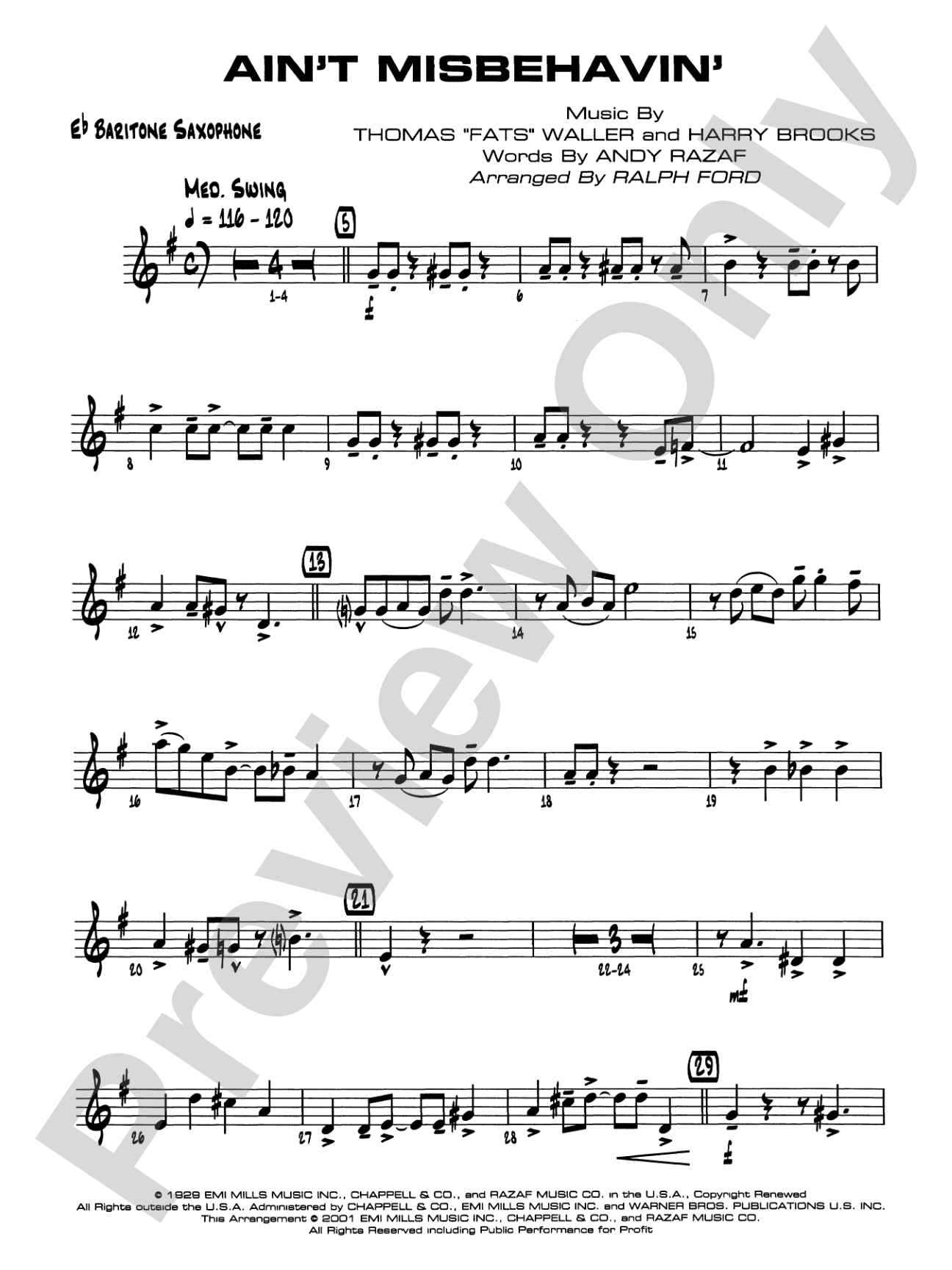 Ain't Misbehavin': E-flat Baritone Saxophone