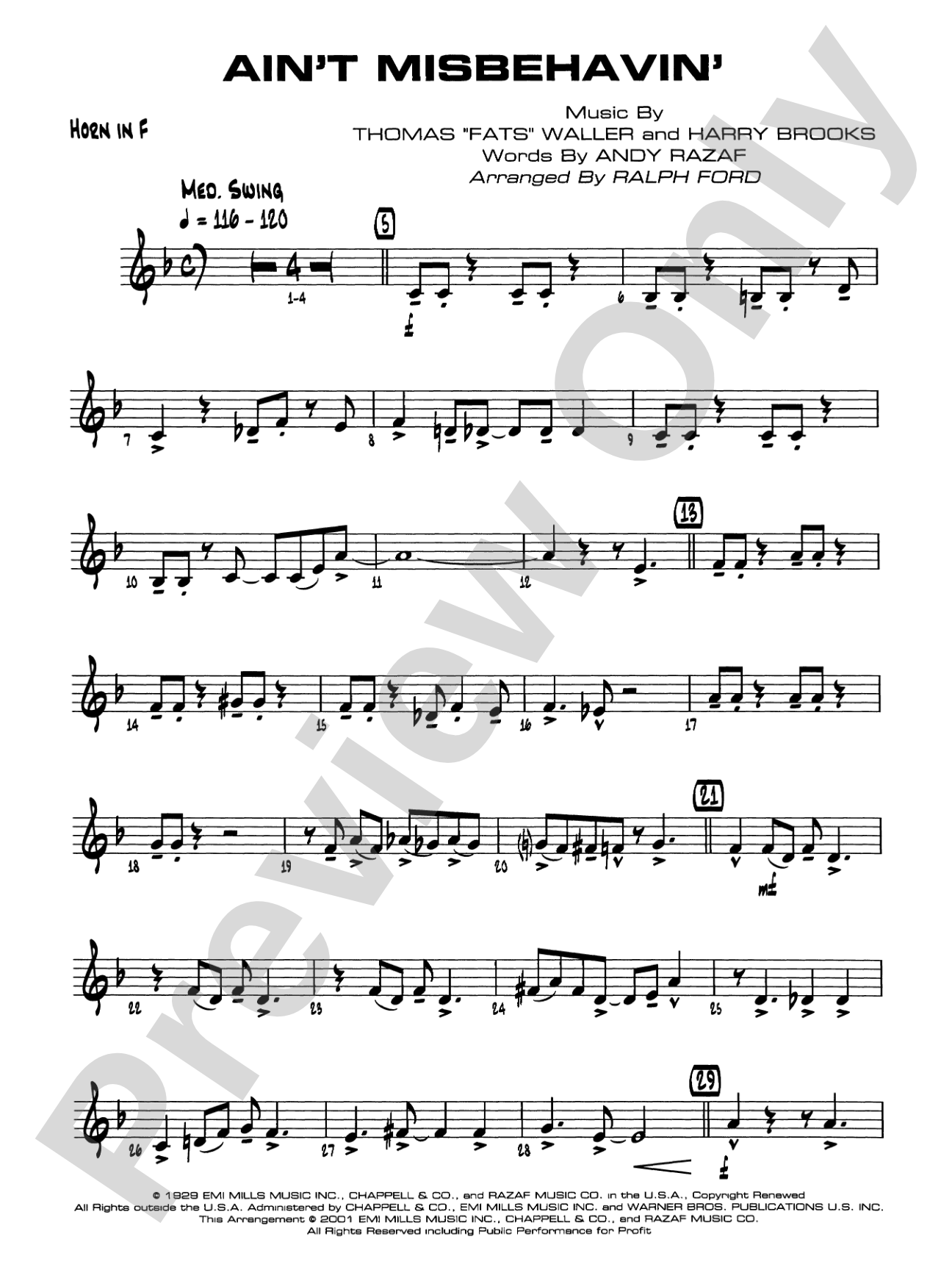 Ain't Misbehavin': 1st F Horn