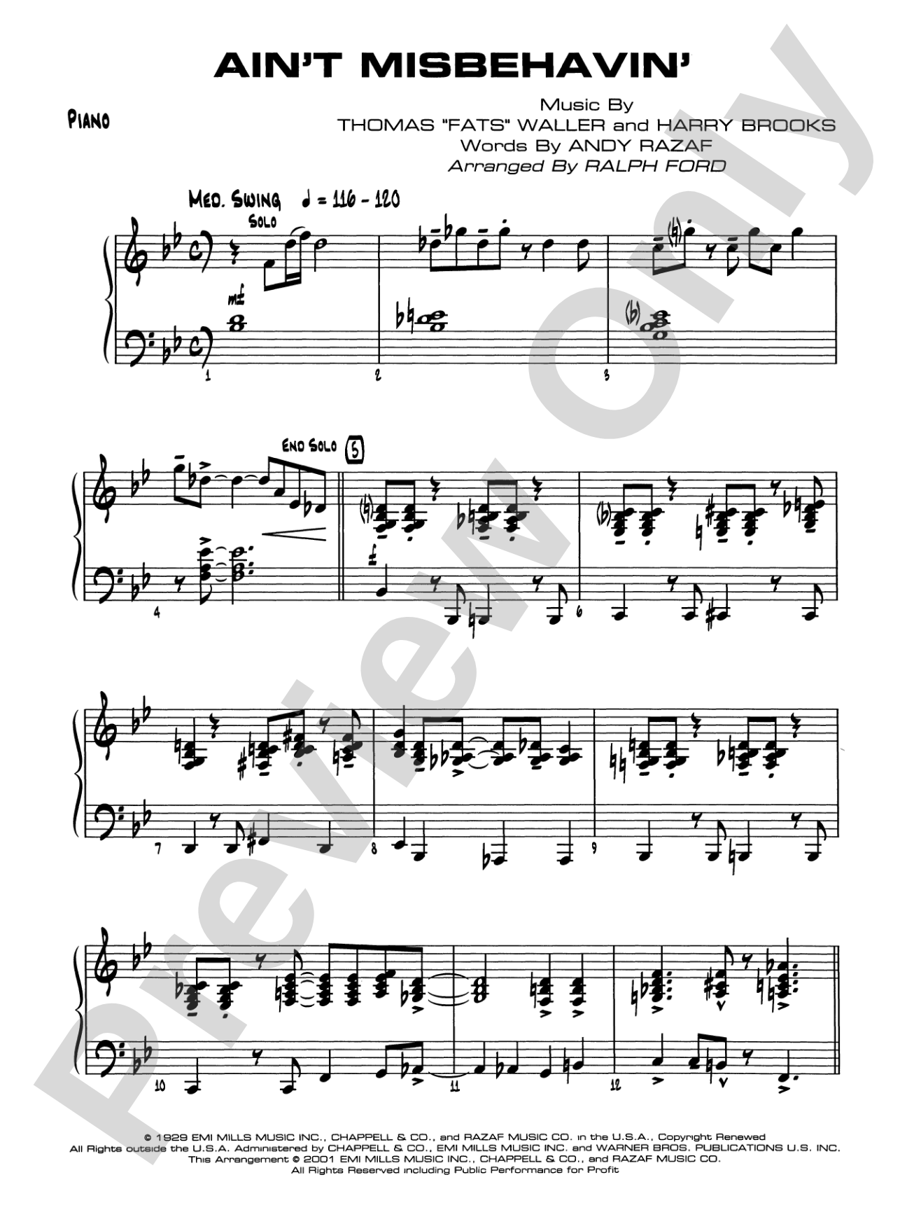 Ain't Misbehavin': Piano Accompaniment