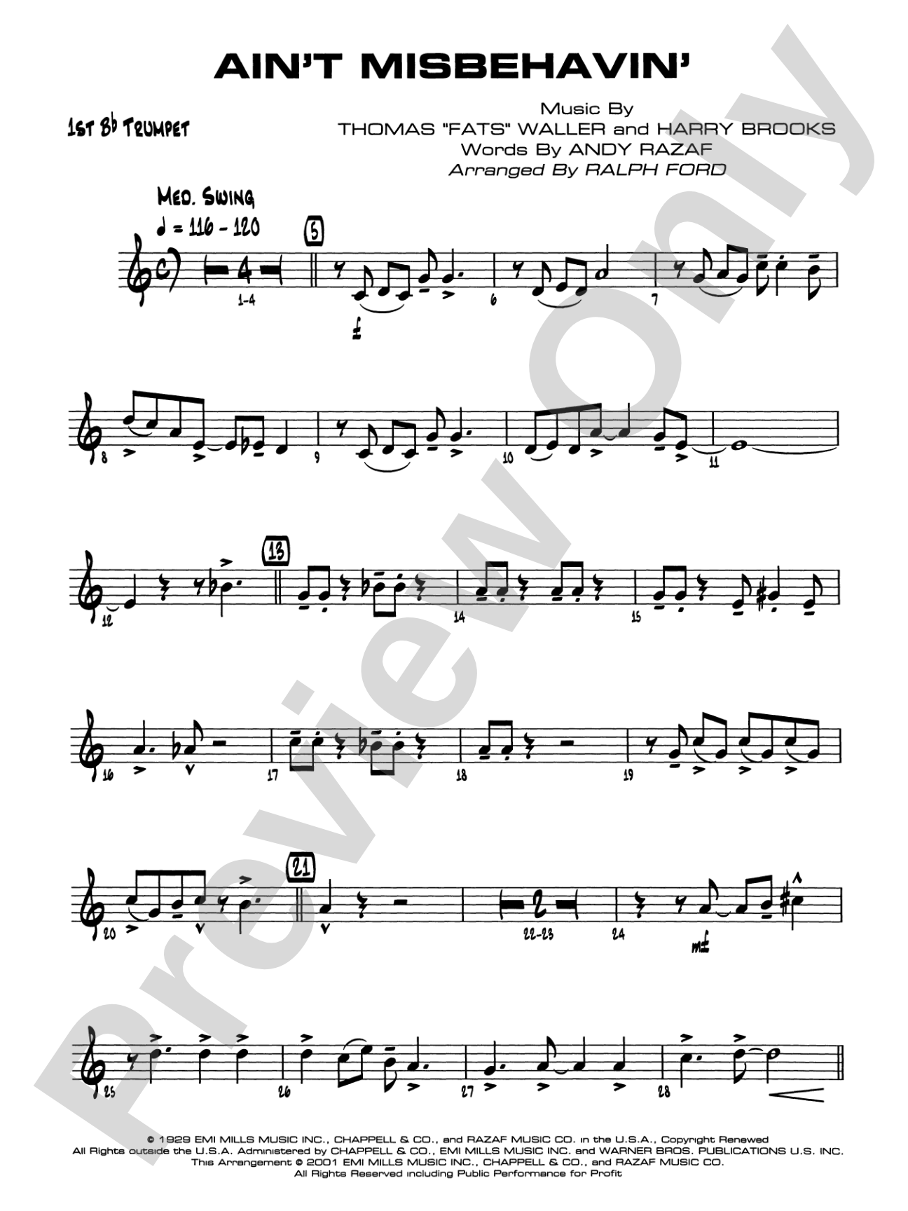 Ain't Misbehavin': 1st B-flat Trumpet