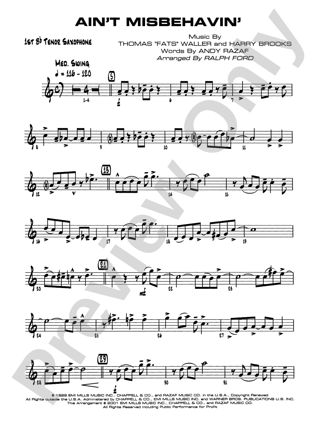 Ain't Misbehavin': B-flat Tenor Saxophone