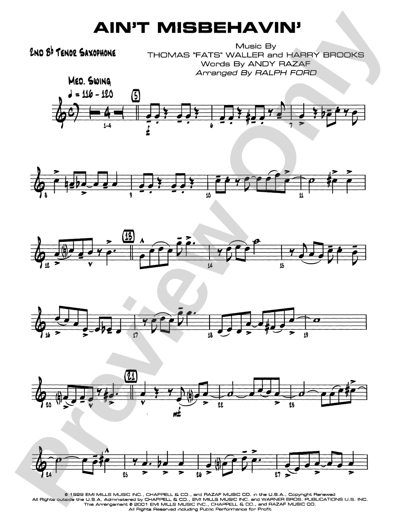 Ain't Misbehavin': 2nd B-flat Tenor Saxophone
