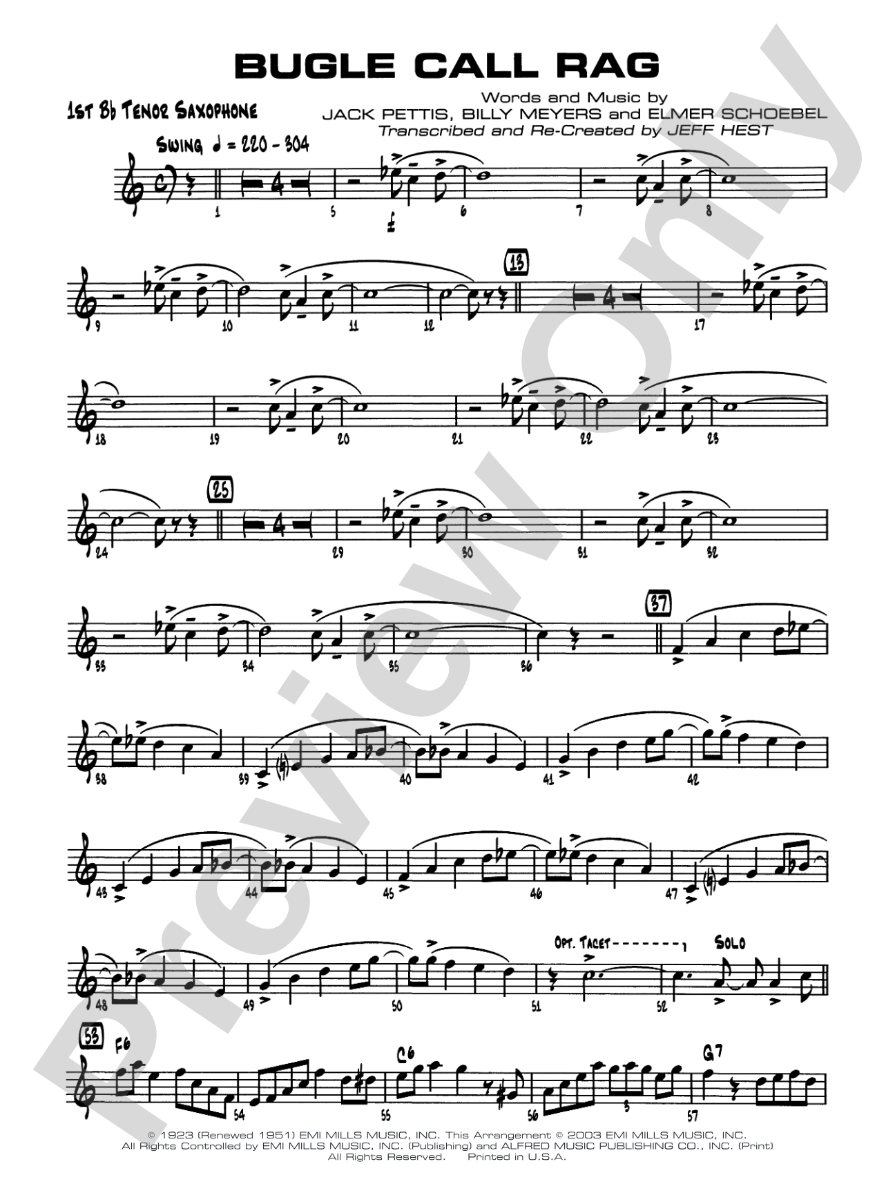 Bugle Call Rag: B-flat Tenor Saxophone