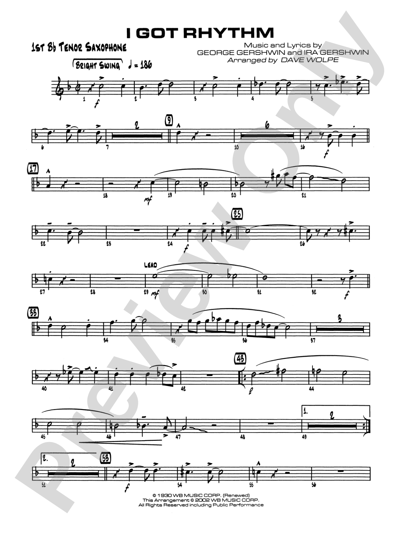 I Got Rhythm: B-flat Tenor Saxophone