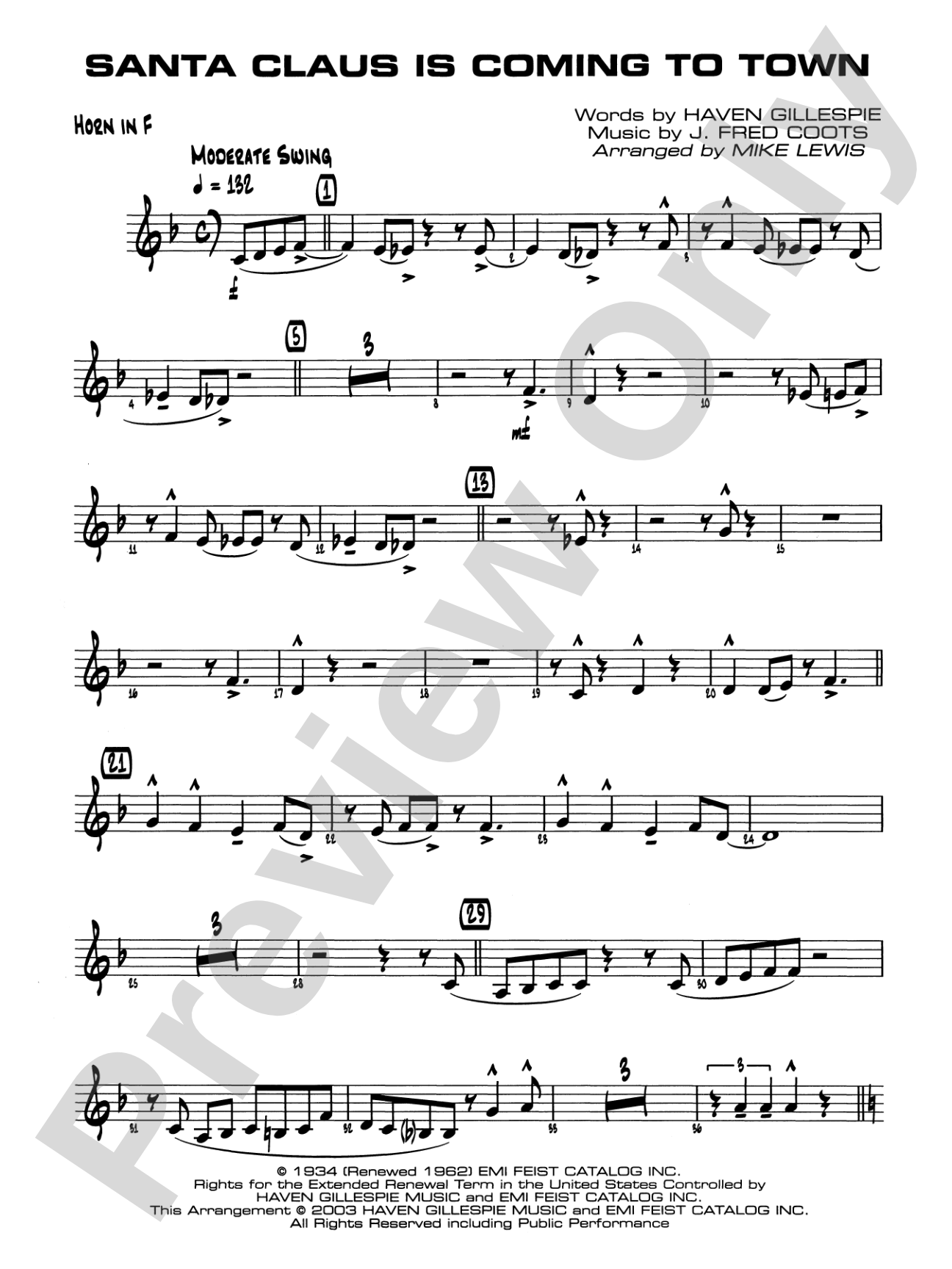 Santa Claus Is Coming to Town: 1st F Horn