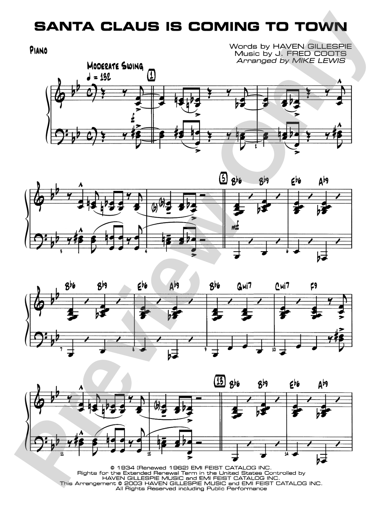 Santa Claus Is Coming to Town: Piano Accompaniment