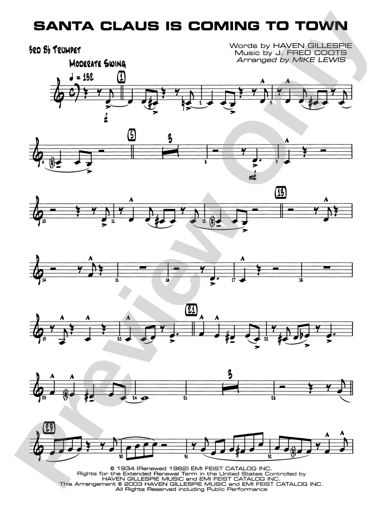 Santa Claus Is Coming to Town: 3rd B-flat Trumpet