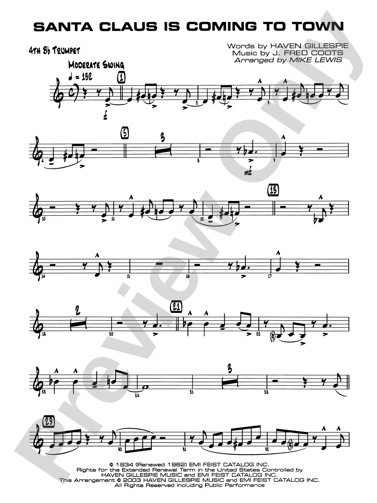 Santa Claus Is Coming to Town: 4th B-flat Trumpet