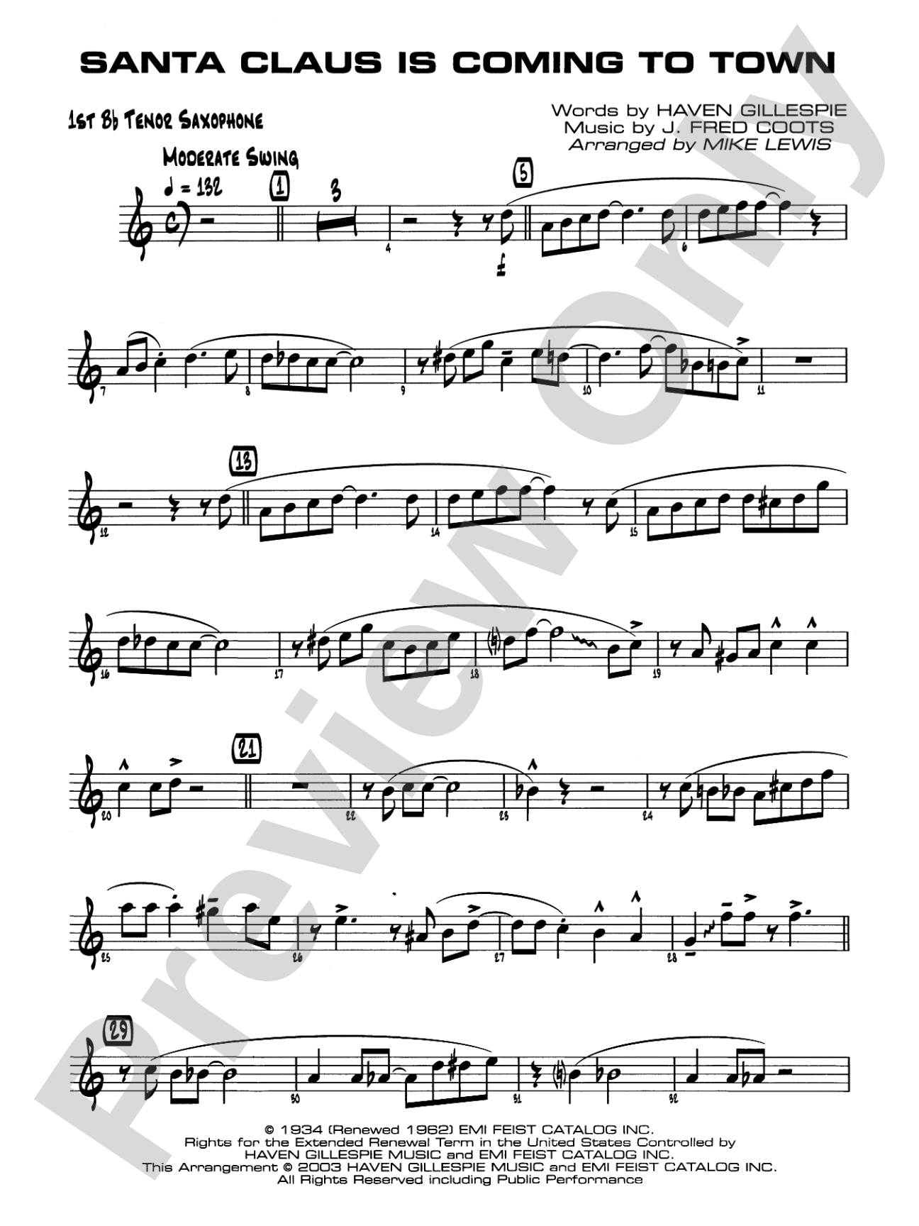Santa Claus Is Coming to Town: B-flat Tenor Saxophone