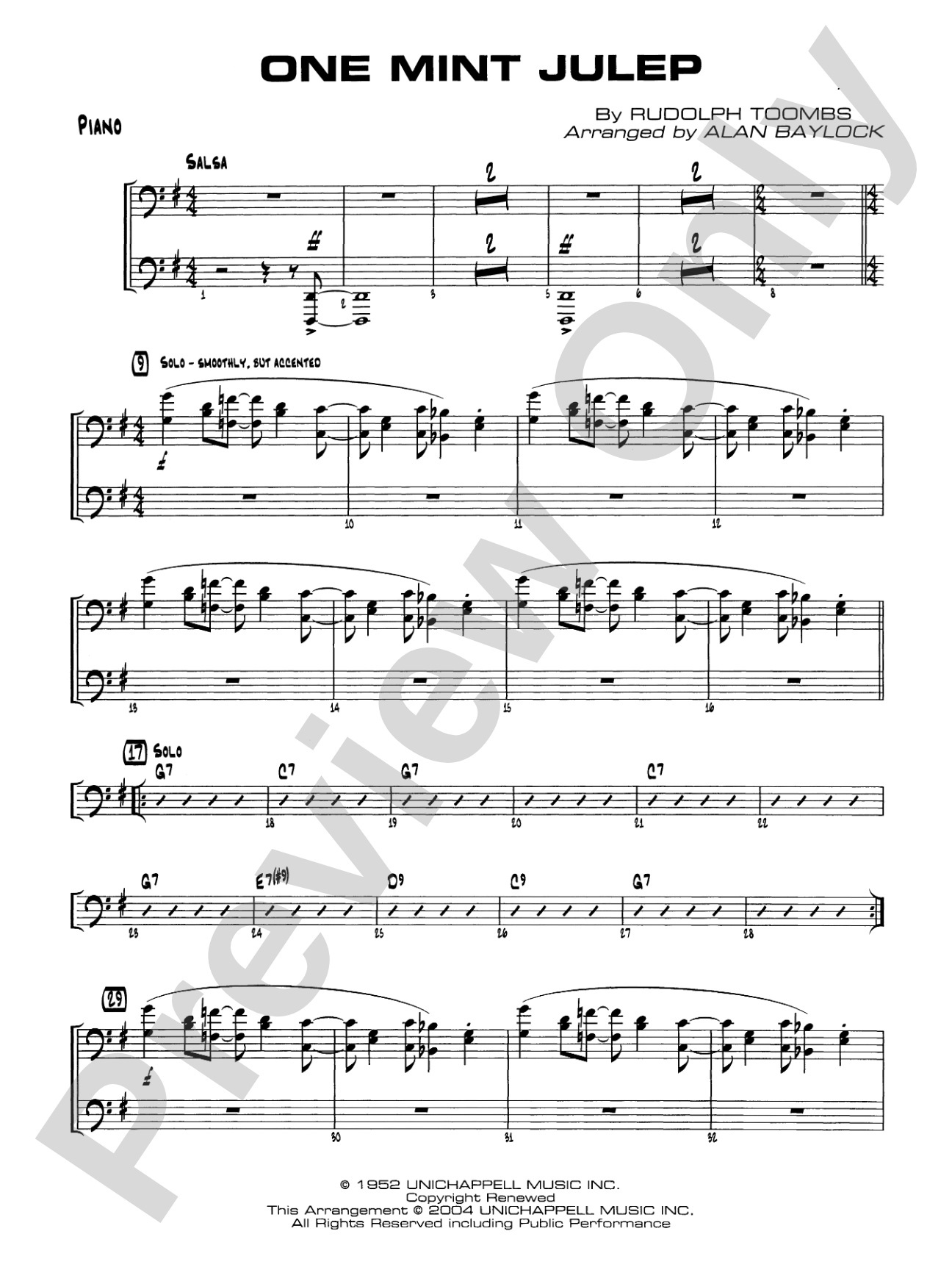 One Mint Julep: Piano Accompaniment